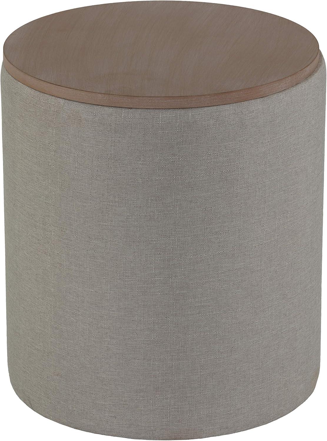 Cortesi Home Vancouver Round Storage Ottoman with Wood Top