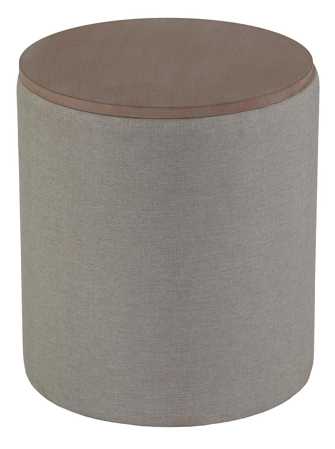 Cortesi Home Vancouver Round Storage Ottoman with Wood Top