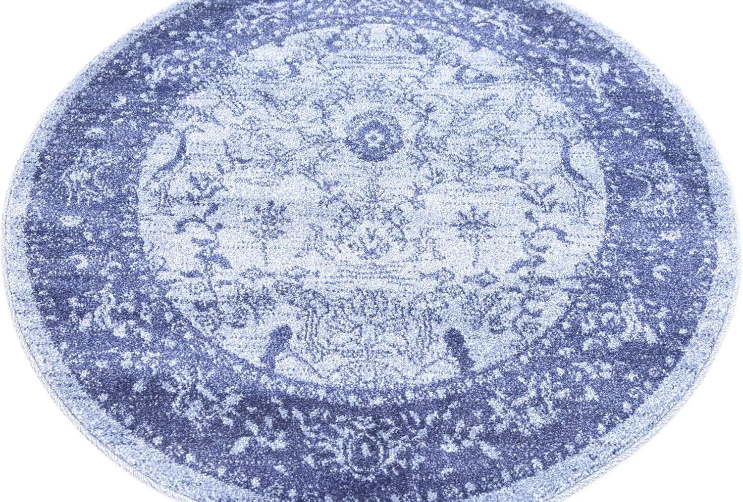 Unique Loom La Jolla Collection Area Rug - Floral (8' Round Blue/Navy Blue)