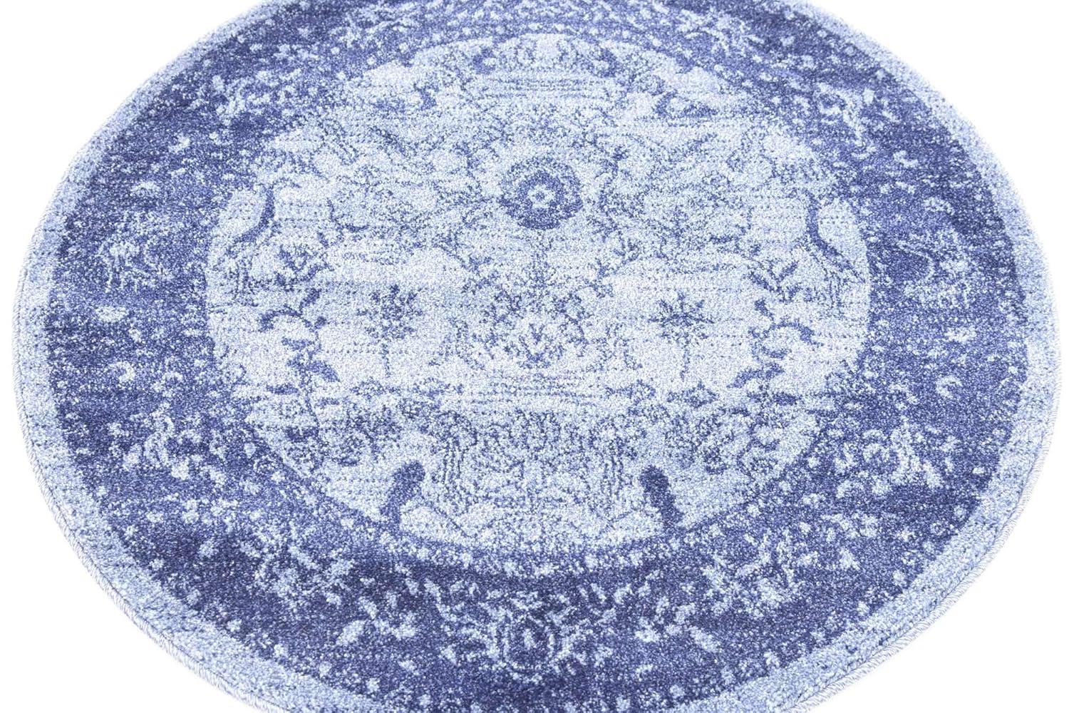 Unique Loom La Jolla Collection Area Rug - Floral (8' Round Blue/Navy Blue)