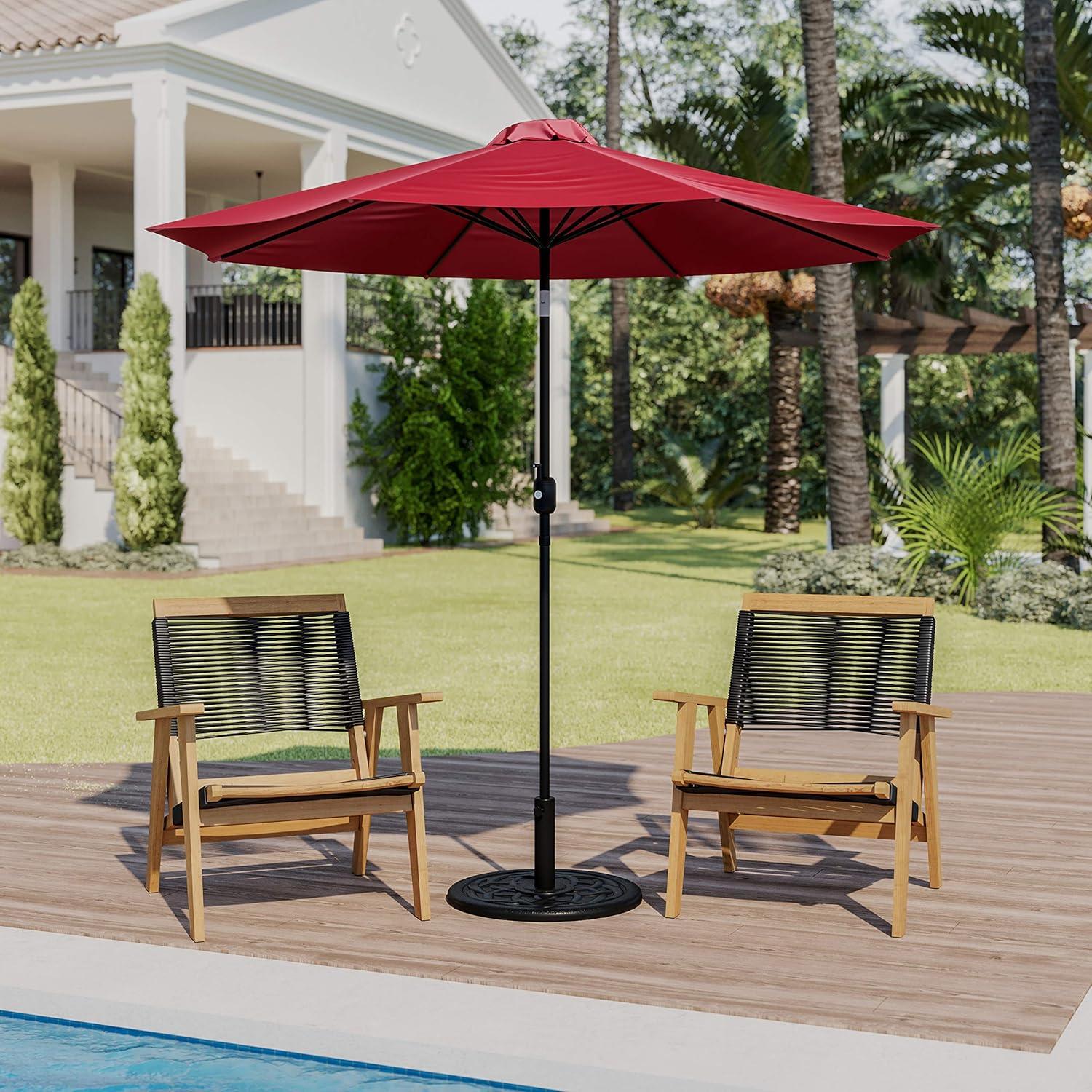 Flash Furniture Kona Red 9 FT Round Umbrella with Crank and Tilt Function and Standing Umbrella Base