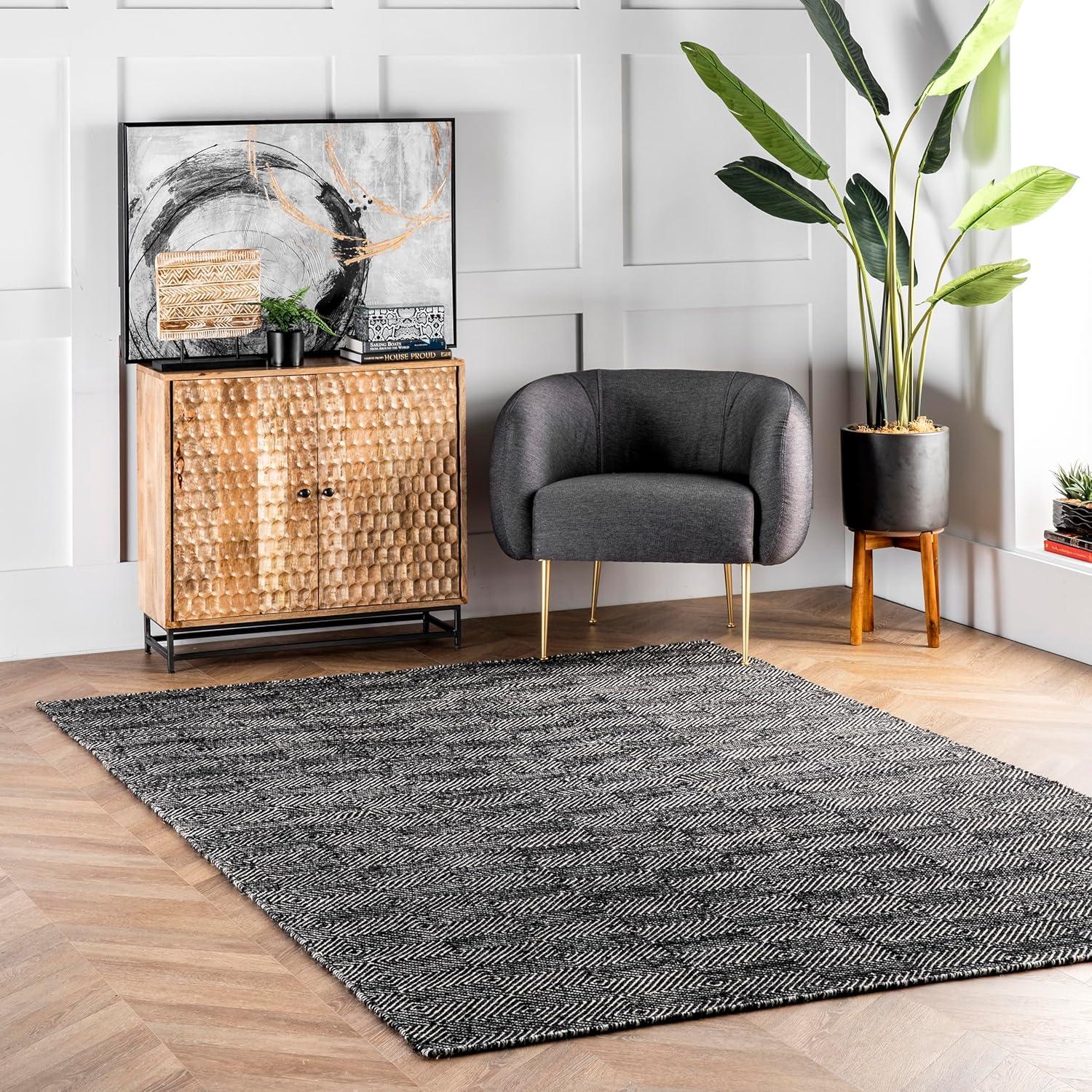 Nuloom Ago Geometric 3x5 Wool Accent Indoor Area Rug for Living Room Bedroom Dining Room Entryway Kitchen, Black/Ivory