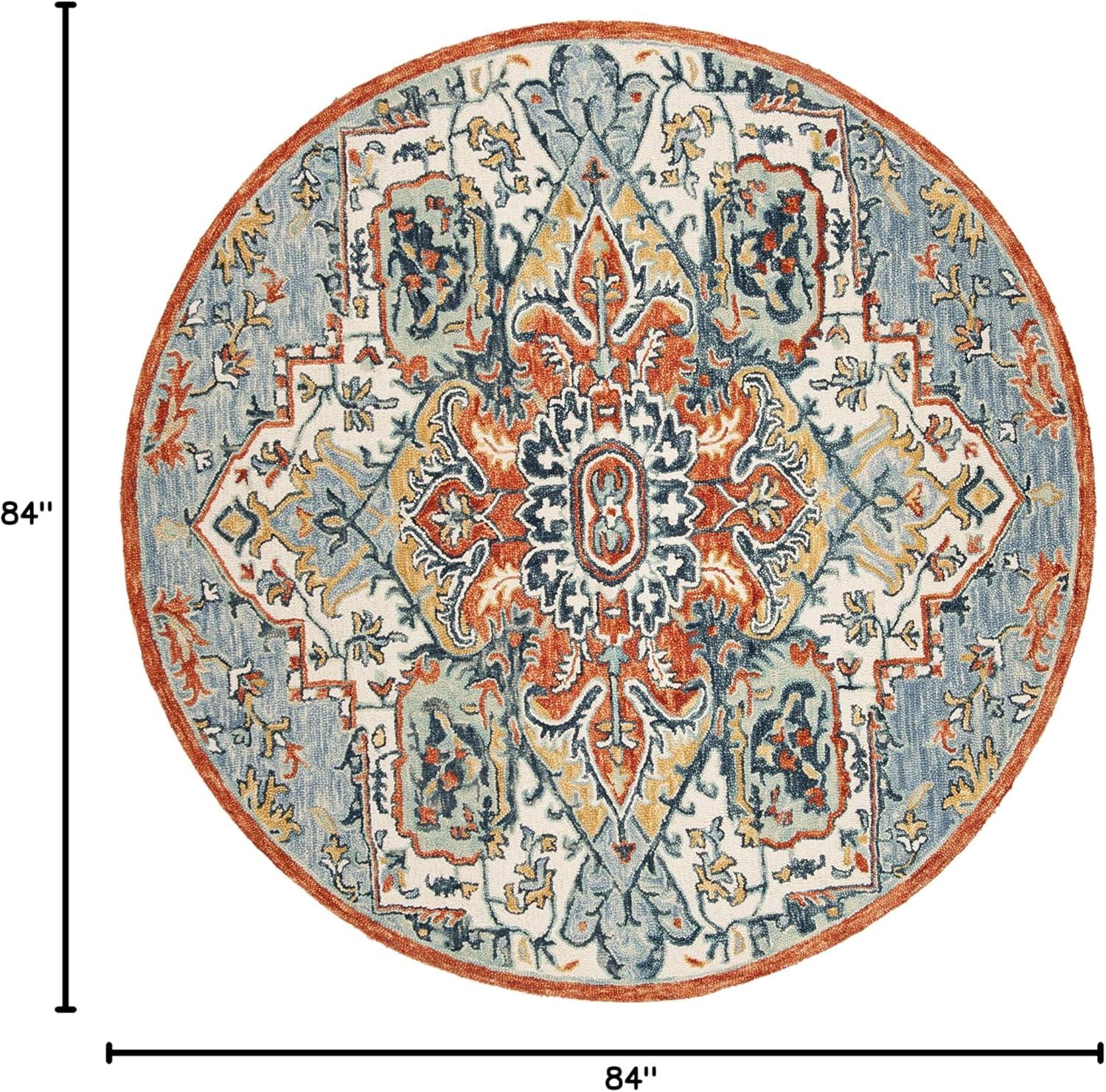 Bungalow Rose Vahakn Hand Tufted Wool/Cotton Southwestern Rug in Blue/Rust