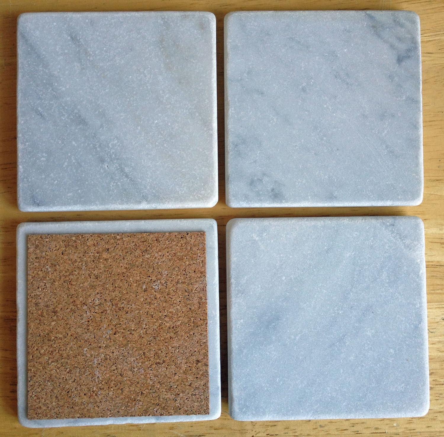 Elegant White Marble Coasters Set of 4 – Absorbent Square Coasters for Drinks – Perfect Home Decor and Table Decor – Coaster with Cork Bottom for Desk or Table - Size 4" x 4"