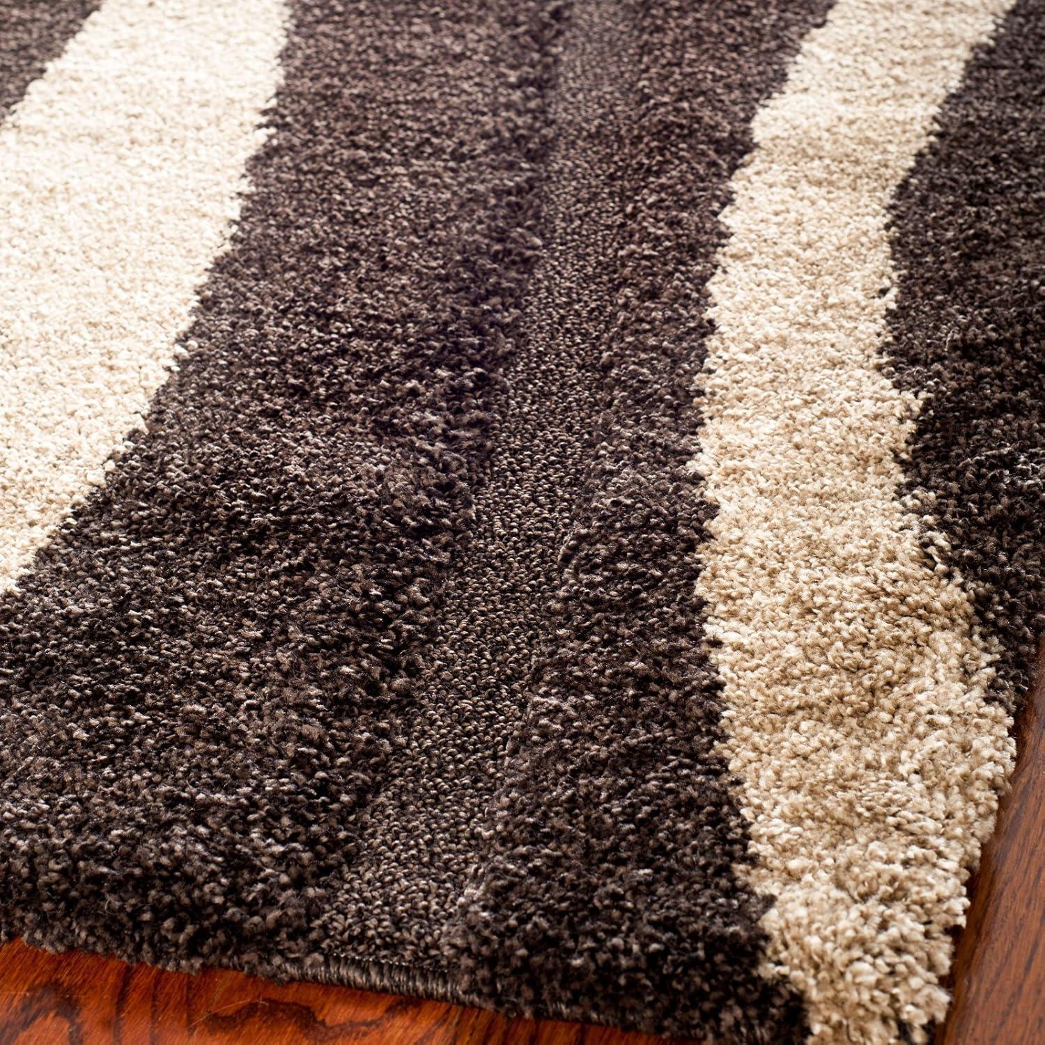 Florida Shag SG451 Power Loomed Indoor Area Rug - Cream/Dark Brown - 8'x10' - Safavieh