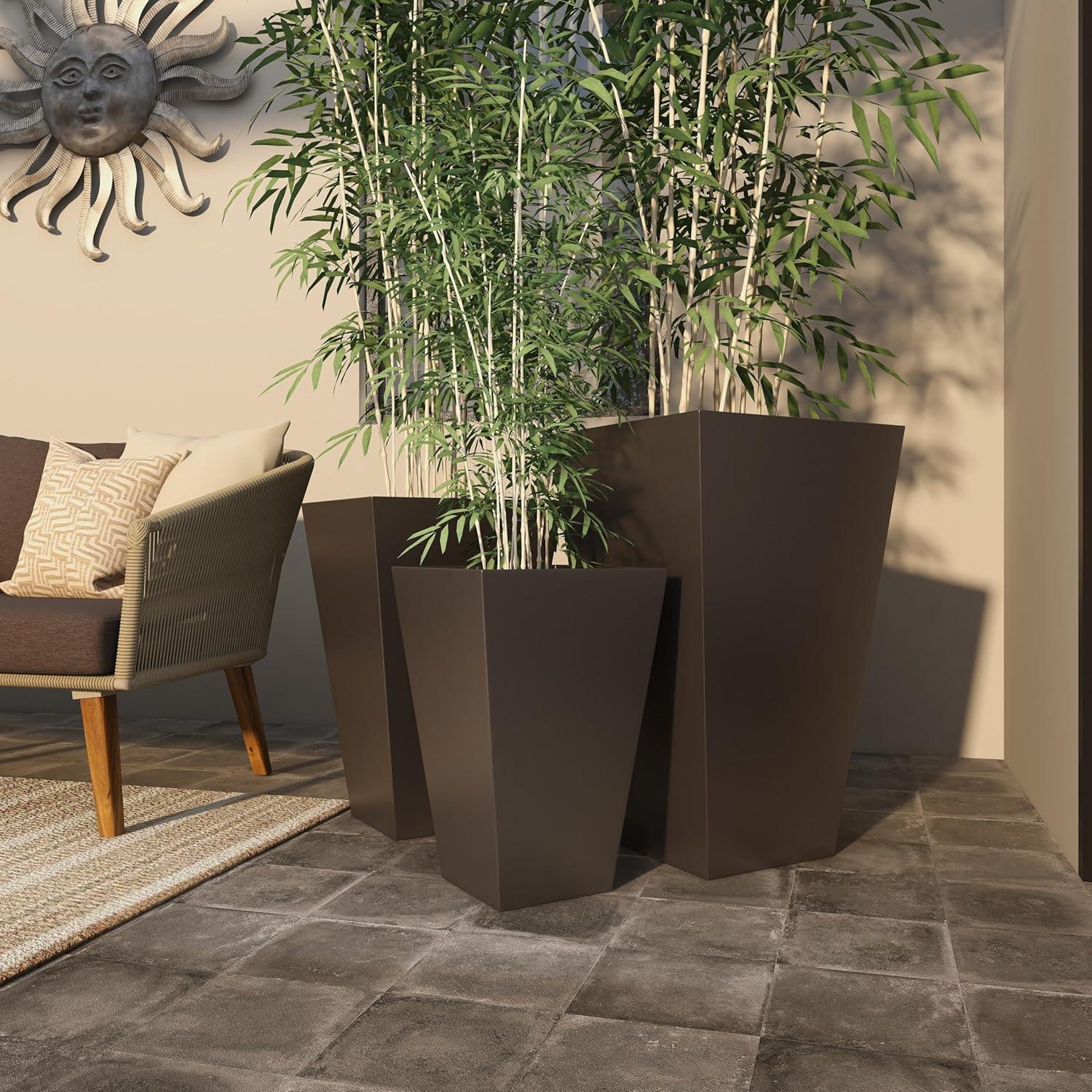 Set of 3 Contemporary Trapezoidal Iron Planters Gray - Olivia & May