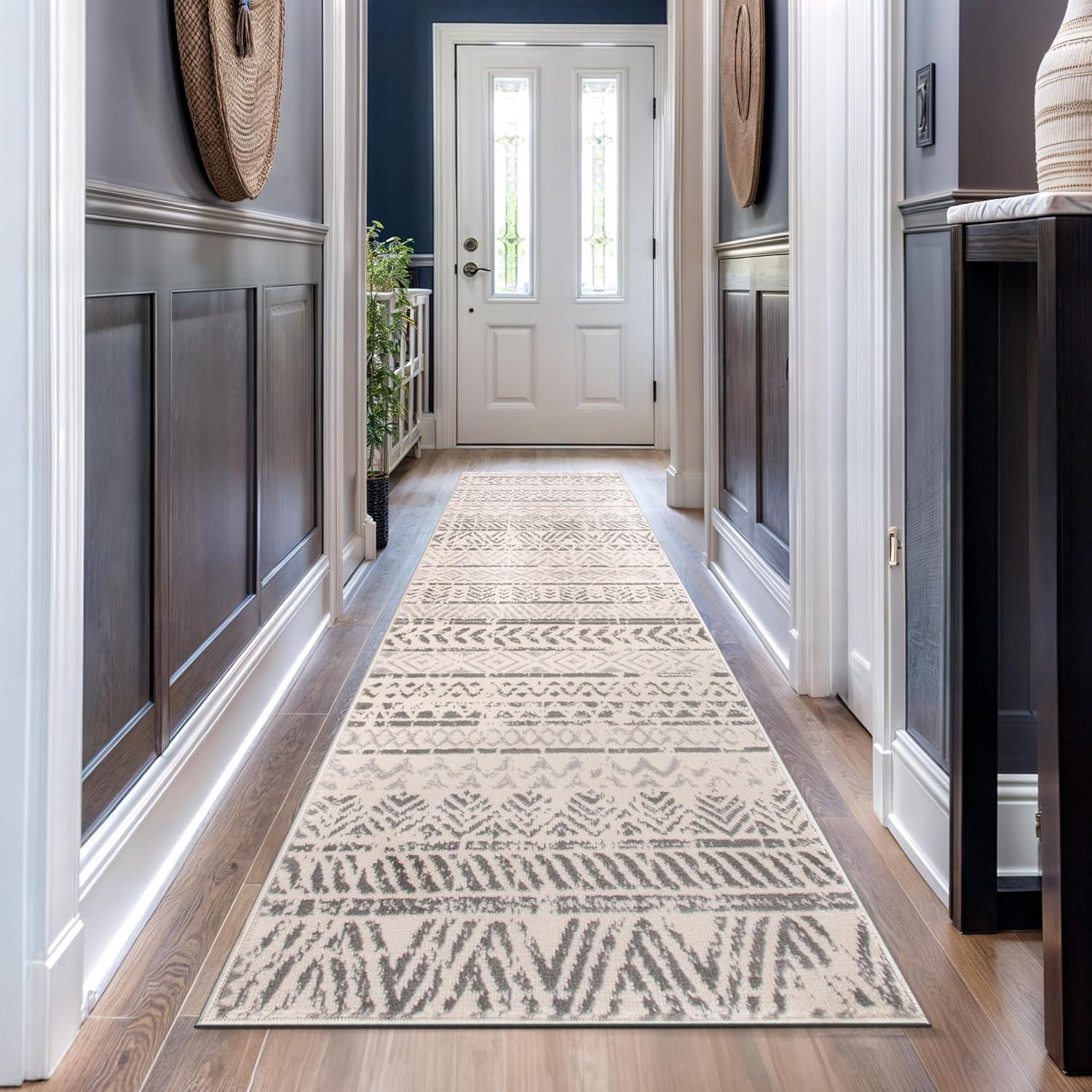 World Rug Gallery Geometric Distressed Bohemian Area Rug - Gray 2'7"x10'