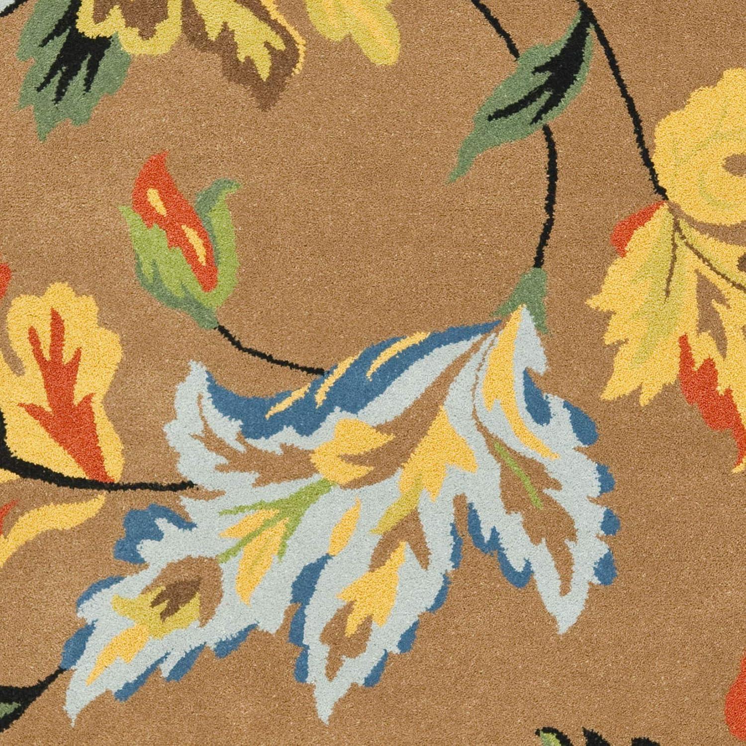 Brown and Multicolor Floral Handmade Wool Area Rug
