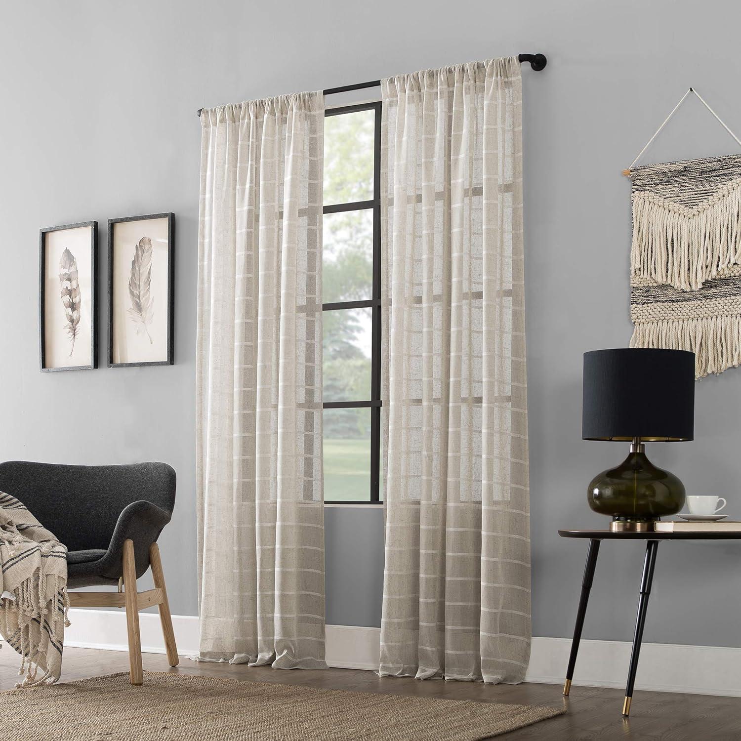 Clean Window Aso Twill Stripe Anti-Dust Linen Blend Sheer Curtain Panel