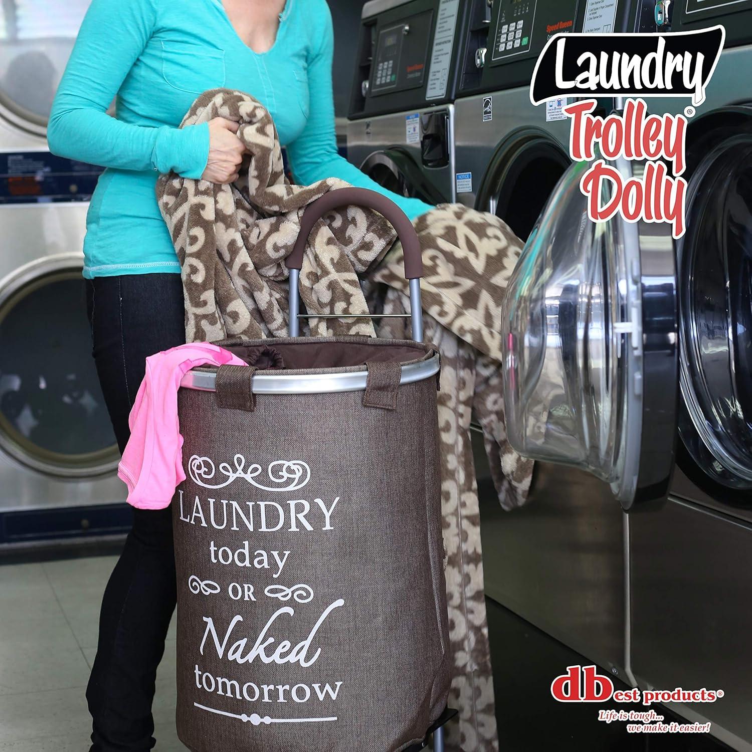 Brown Collapsible Round Laundry Hamper with Wheels and Faux Burlap