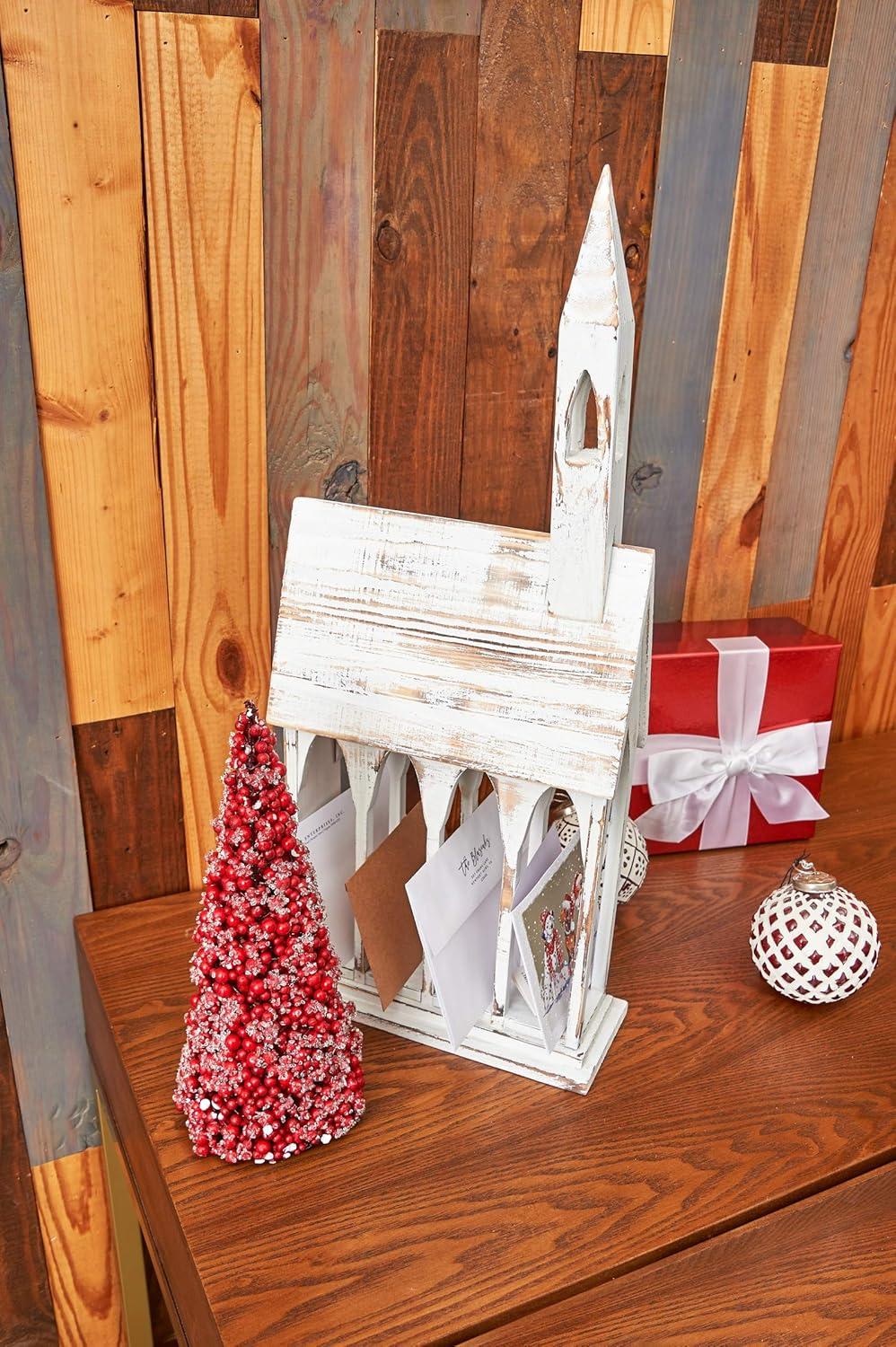 Gallerie II 24" Rustic White Church Chapel w/ White Roof Easter & Christmas Card Mail Holder