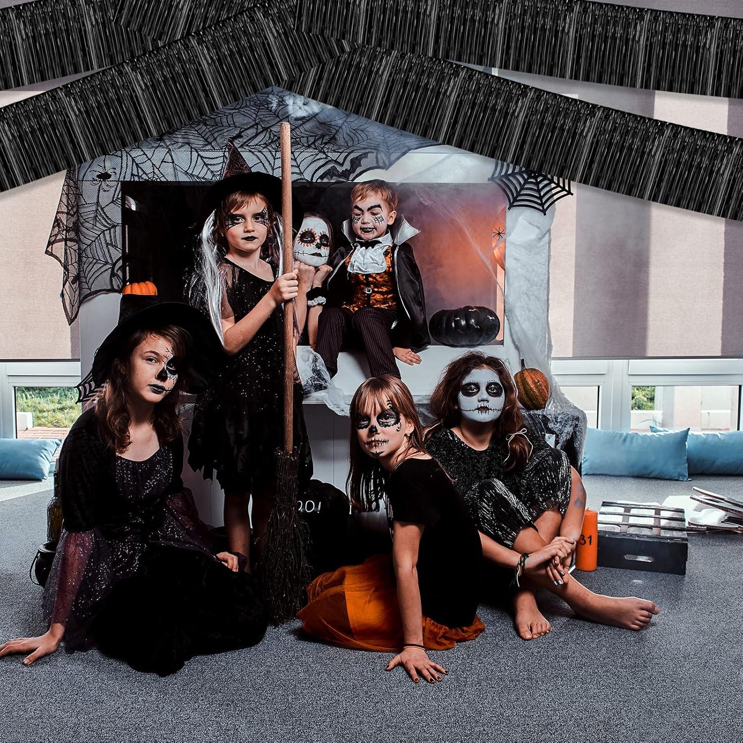 6 Pack 10 Feet Metallic Foil Fringe Garland Tinsel Streamers, Boriyuan Wall Hanging Fringe Backdrop Banner for Parade Floats, Wedding, Birthday, Christmas, New Year Party Decorations (Black)