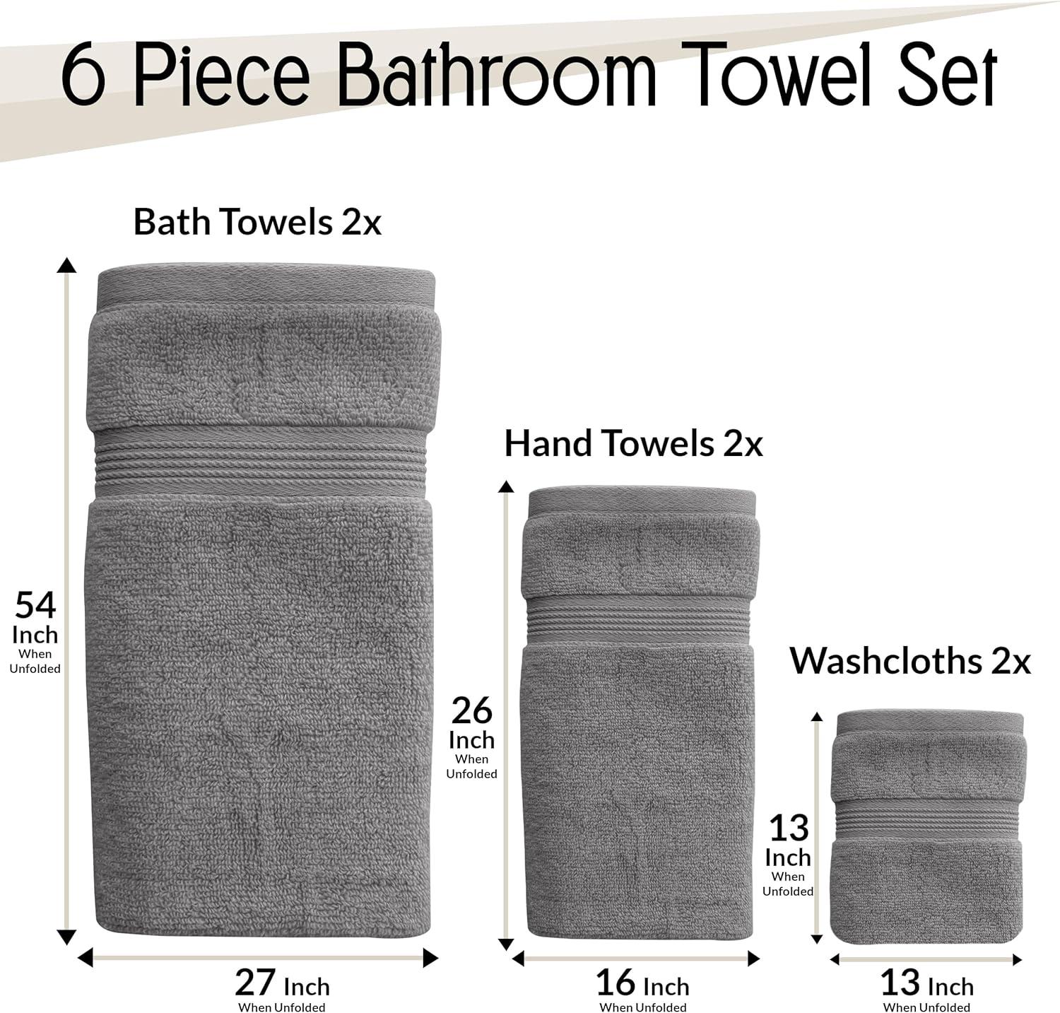 100% Cotton Quick-Dry Everday Towel Set - Great Bay Home (6 Pack Hand Towels, Dark Grey)