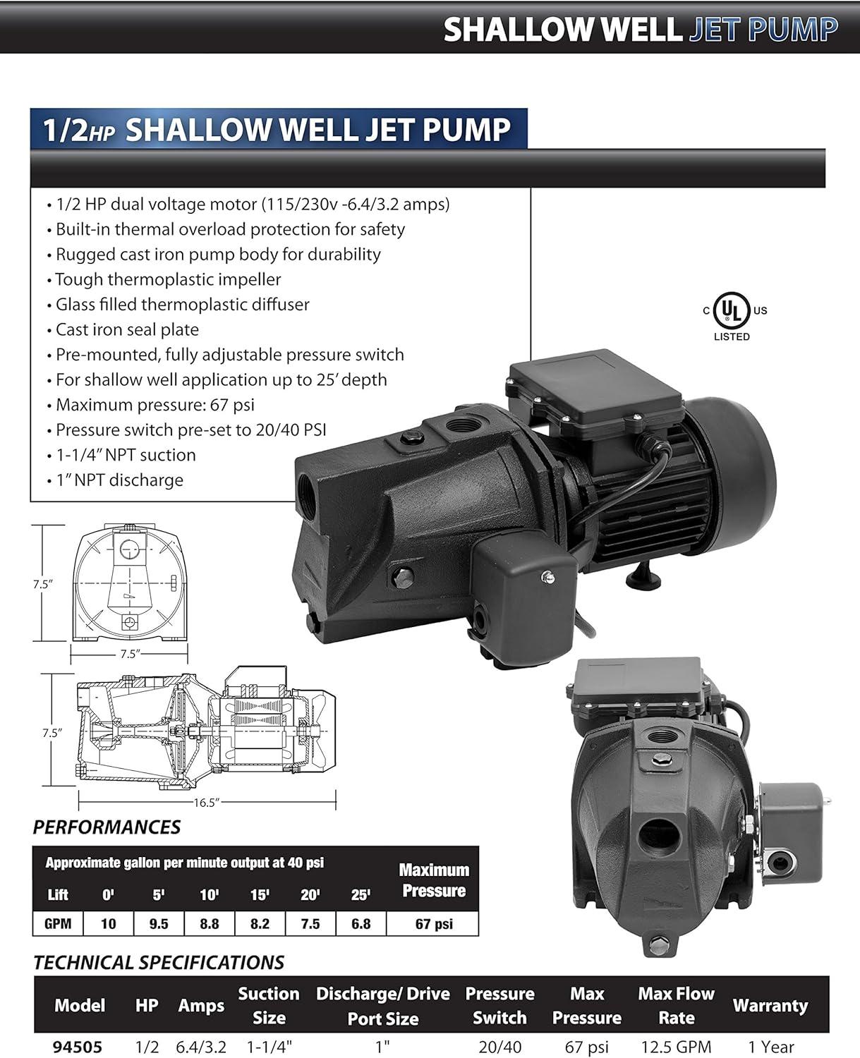 Superior 1/2 HP Black Cast Iron Shallow Well Jet Pump