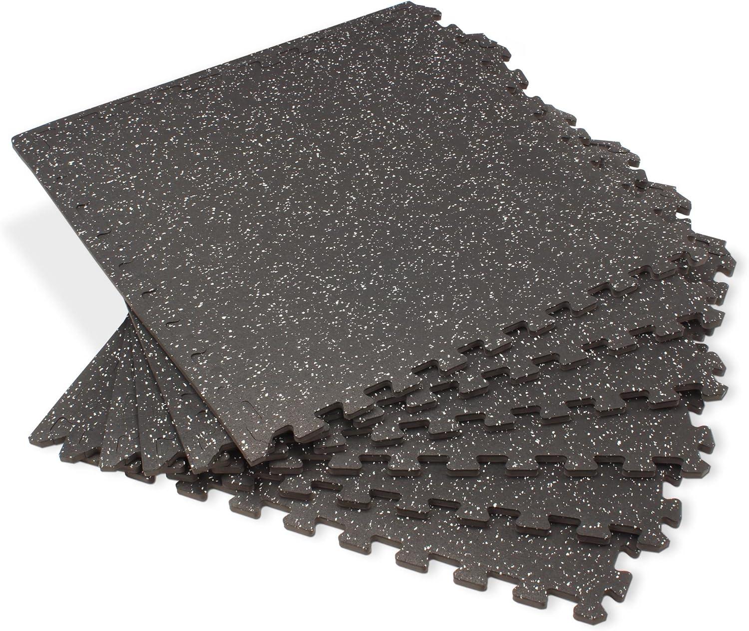 Black and White Rubber-Topped Interlocking Foam Fitness Tiles