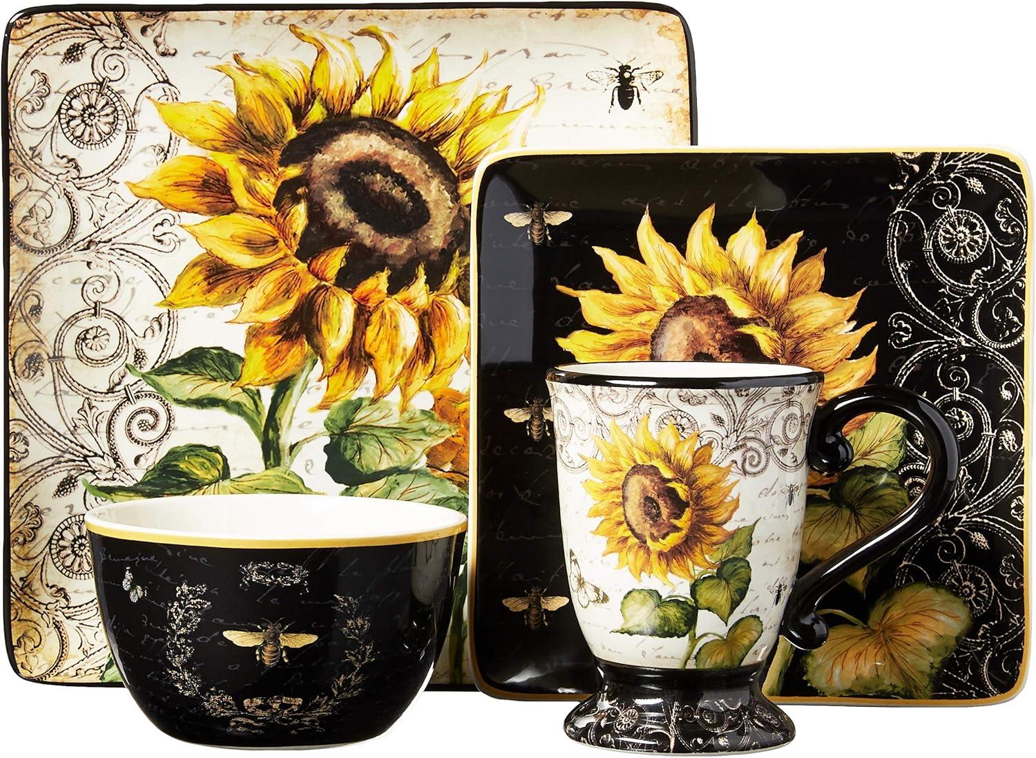 Certified International French Sunflowers 16 Piece Dinnerware Set, Service for 4