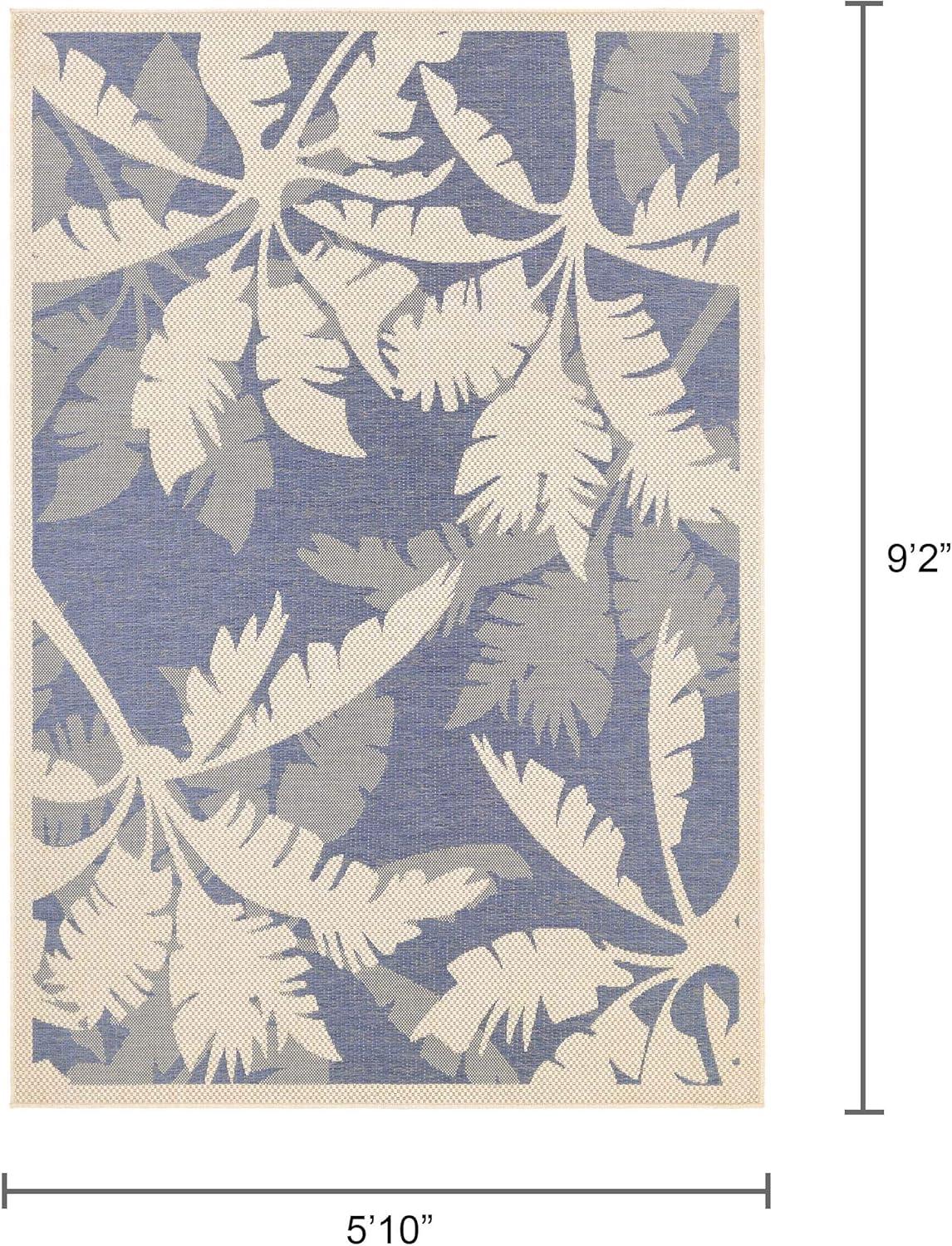 Couristan Monaco Coastal Flora Indoor / Outdoor Area Rug, Ivory-Sapphire Blue, 5'10" x 9'2"