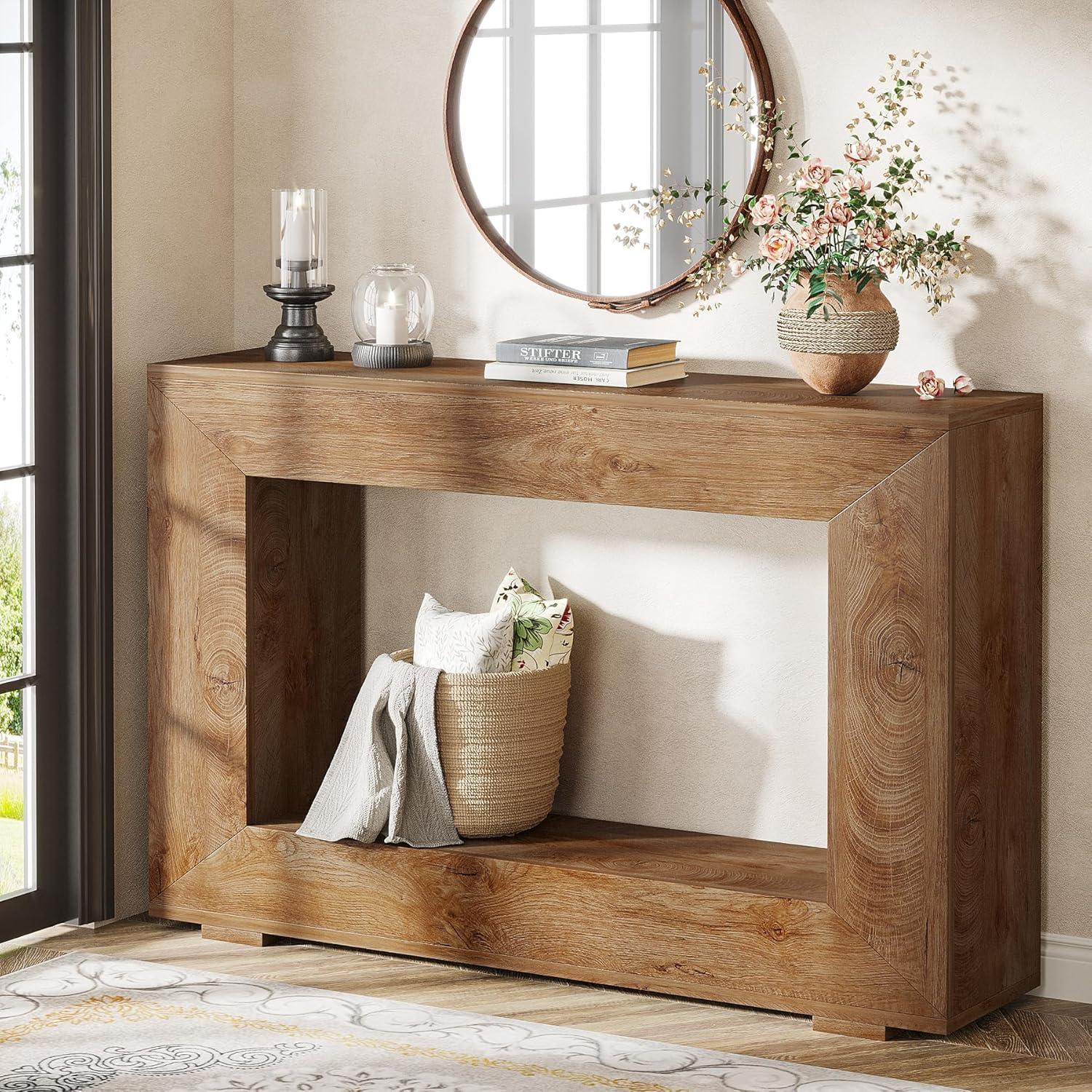 Farmhouse Rustic Wood Console Table with Storage, 47 Inches