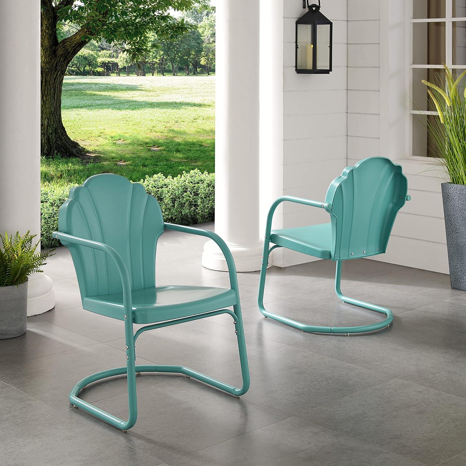 2pc Tulip Retro Metal Chair - Blue - Crosley: Steel Construction, Weather-Resistant, Vintage Design