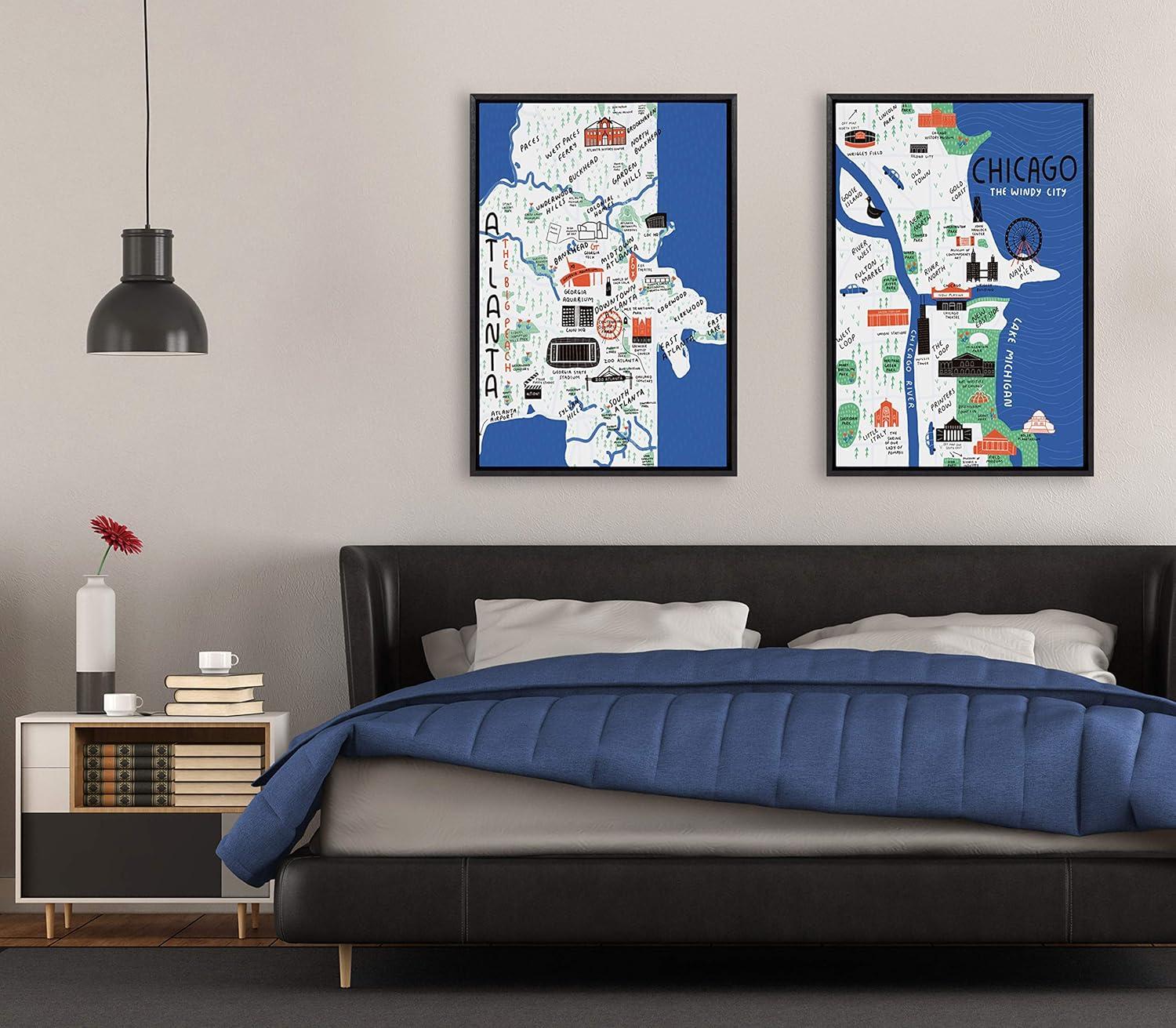 23" x 33" Sylvie Chicago Illustration by Stacie Bloomfield Framed Wall Canvas Black - Kate & Laurel All Things Decor