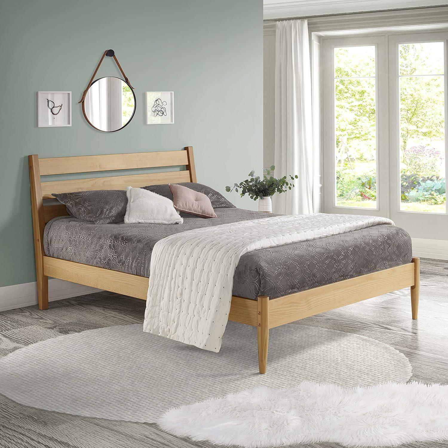 Scandinavian Oak Queen Platform Bed with Slatted Headboard