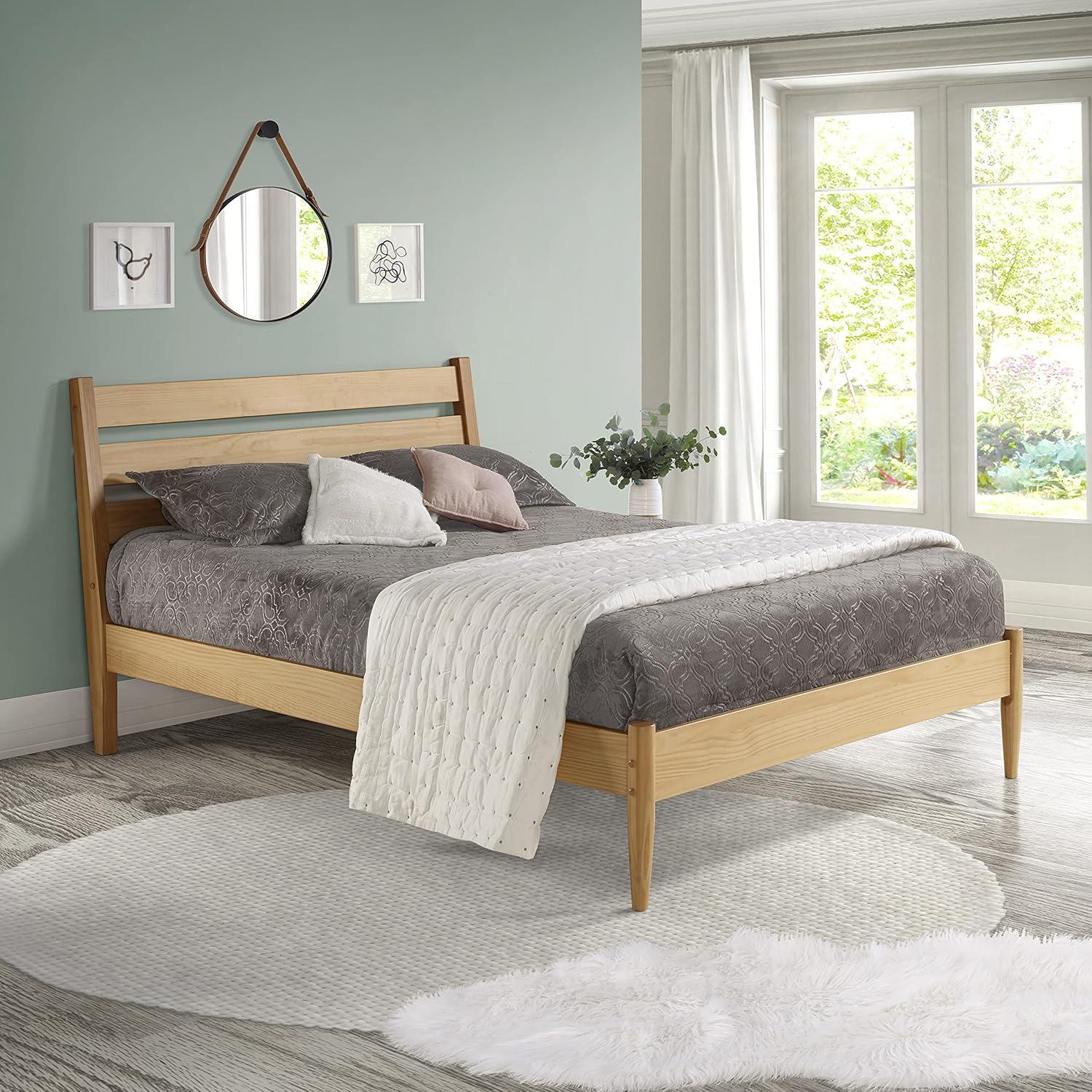Camaflexi Mid-Century Solid Wood Queen Platform Bed in Scandinavian Oak 100% Solid Wood