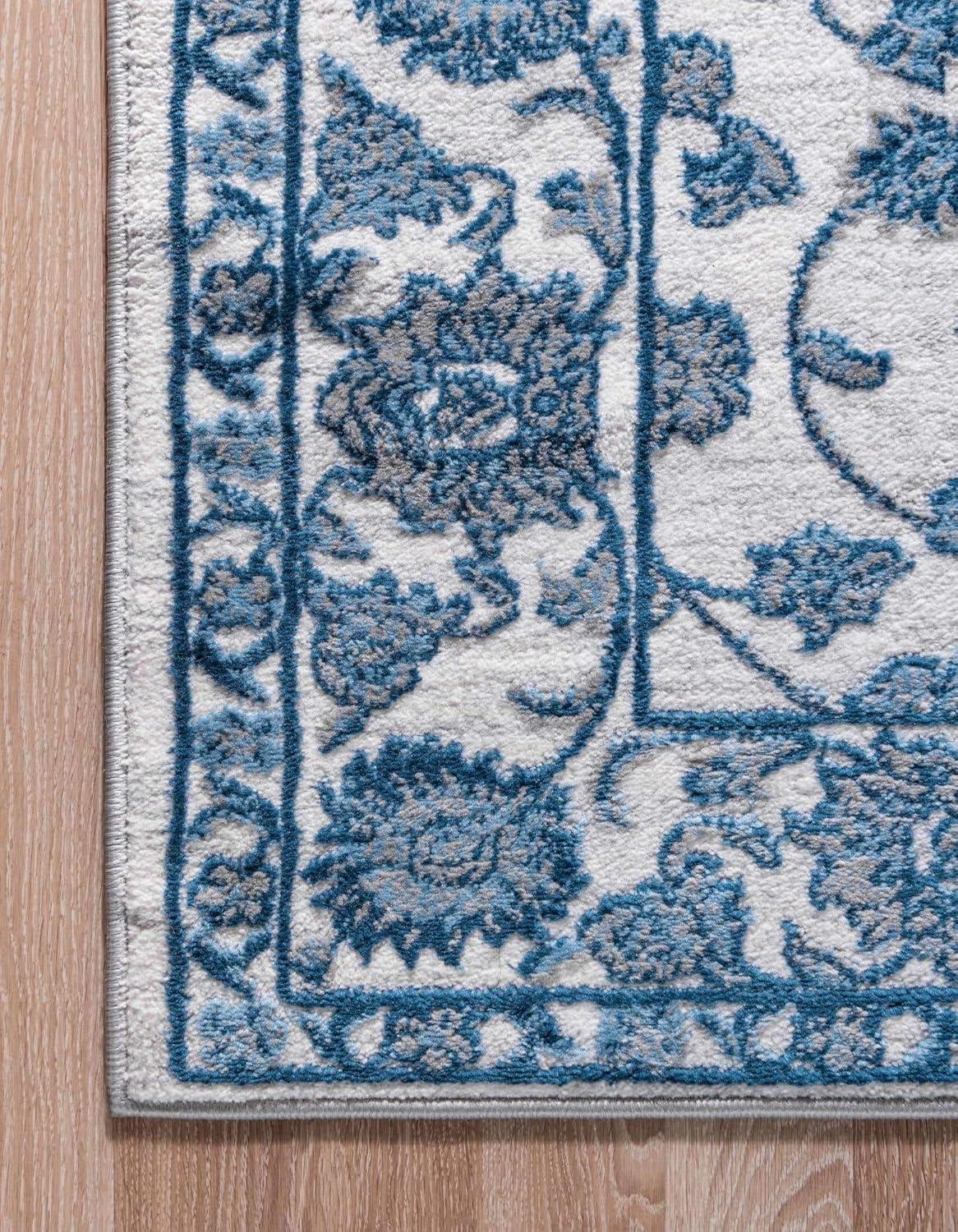 Unique Loom Boston Collection Area Rug - Floral (3' 3" x 5' 3" Rectangle White Blue/Gray)