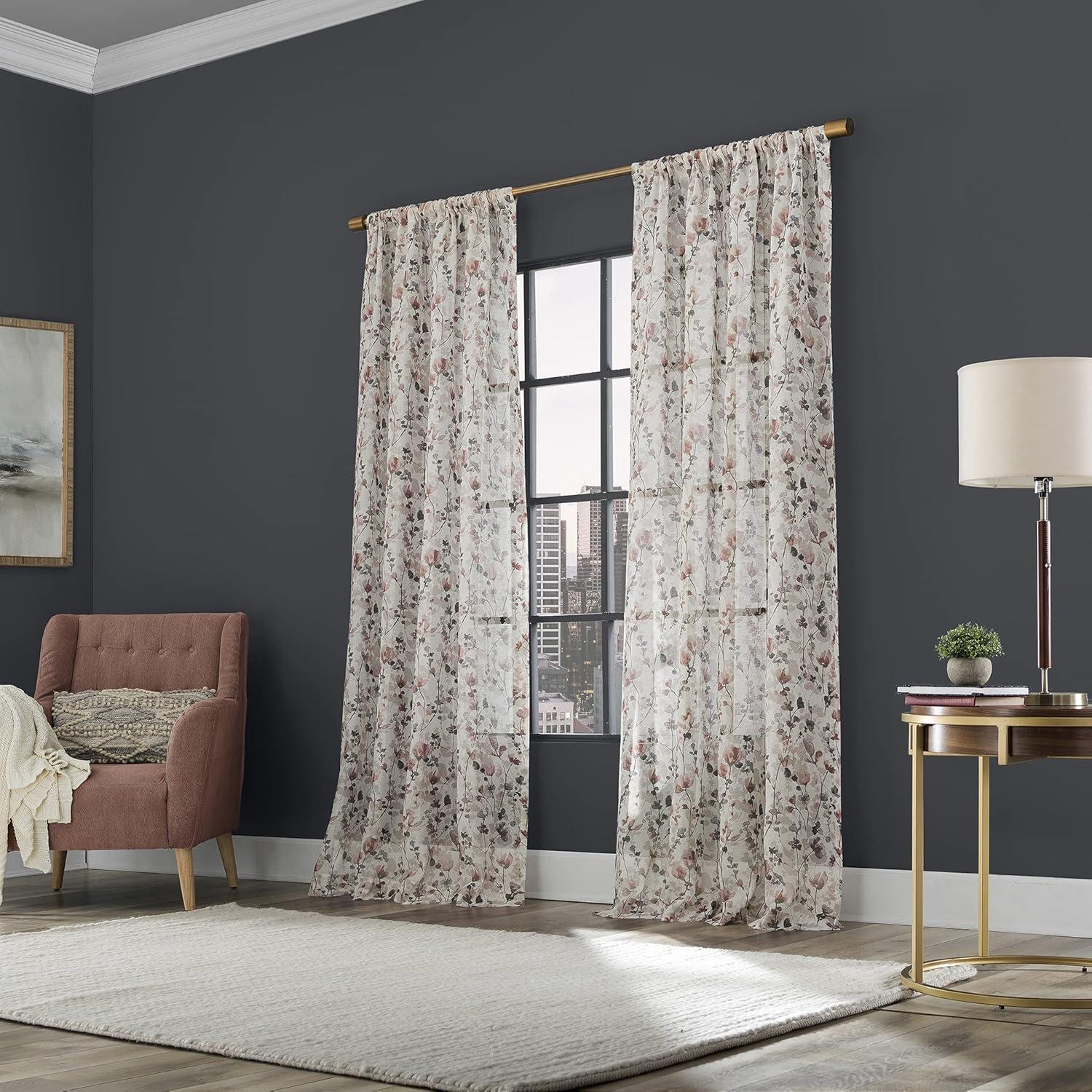 Scott Living Jessa Linen Blend Floral Semi-Sheer Rod Pocket Single Curtain Panel & Reviews | Wayfair