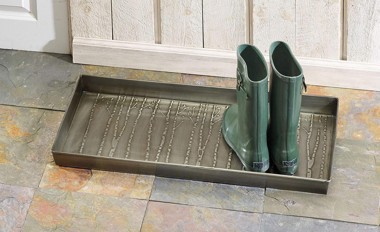 HF by LT Birch Forest Pattern Metal Boot Tray, 30 x 13 inches, Antique Zinc Finish