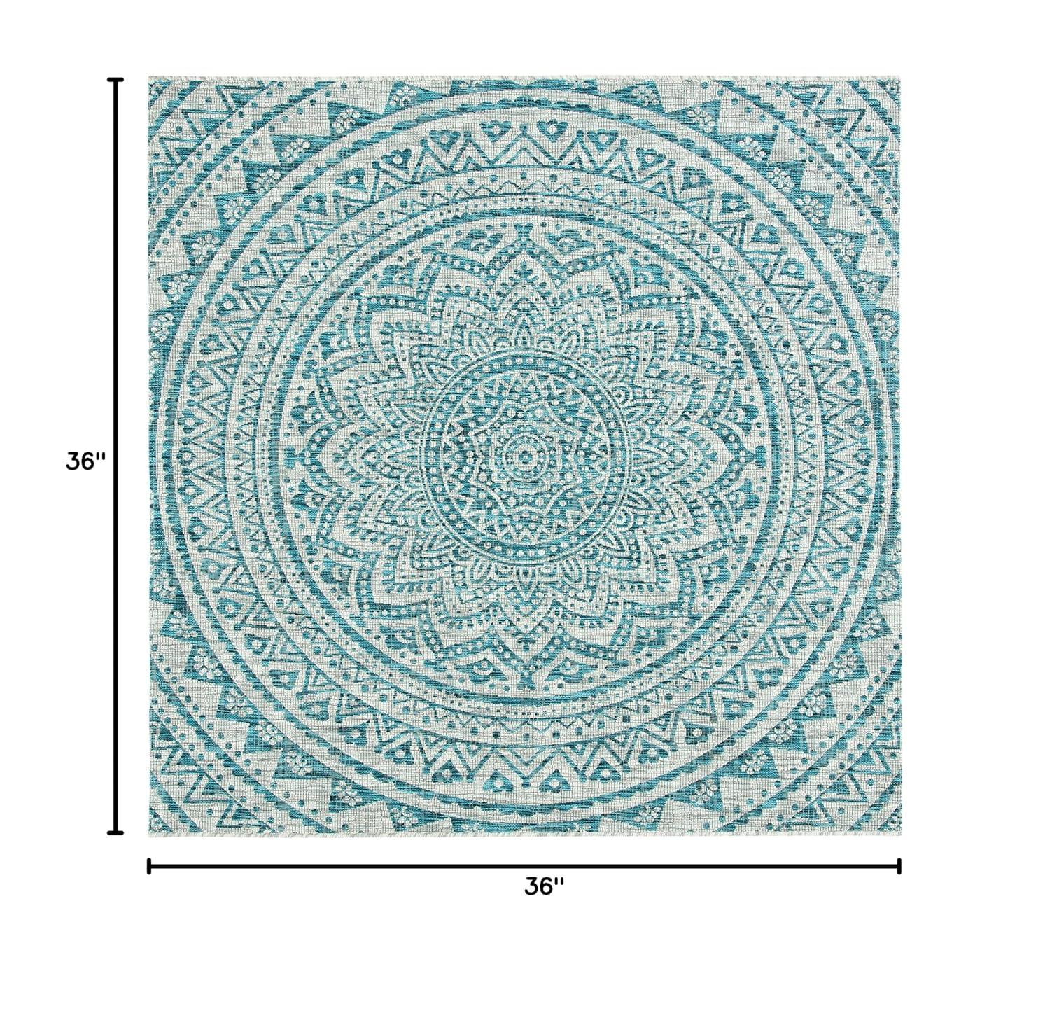 Courtyard CY8734 Power Loomed Indoor and Outdoor Accent Rug - Light Grey/Teal - 3'x3' - Safavieh