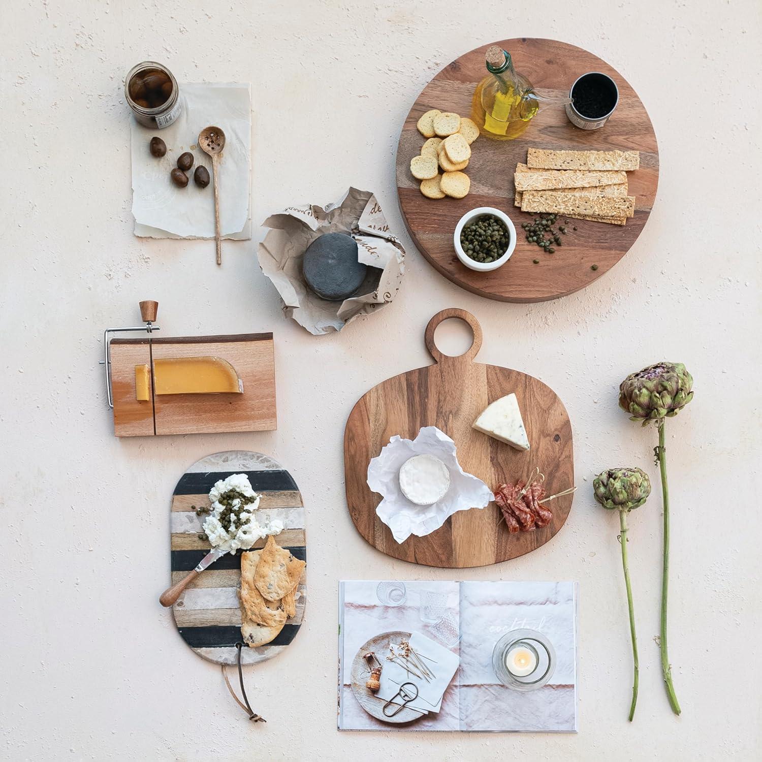 Natural Acacia Wood Oval Cheese Cutting Board with Handle