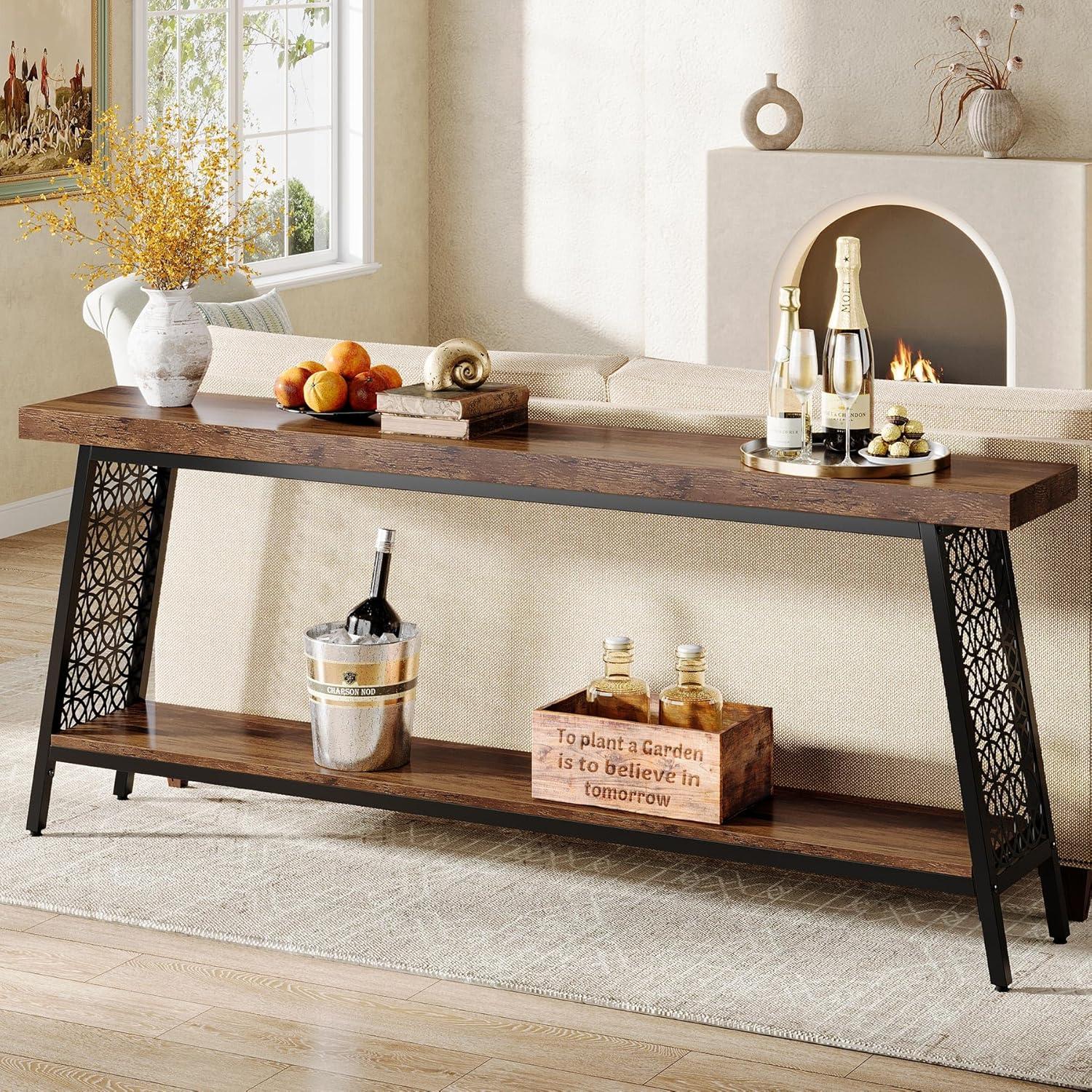 17 Stories 70.9" Console Table with Storage Shelf, 2-Tier Extra Long Sofa Table