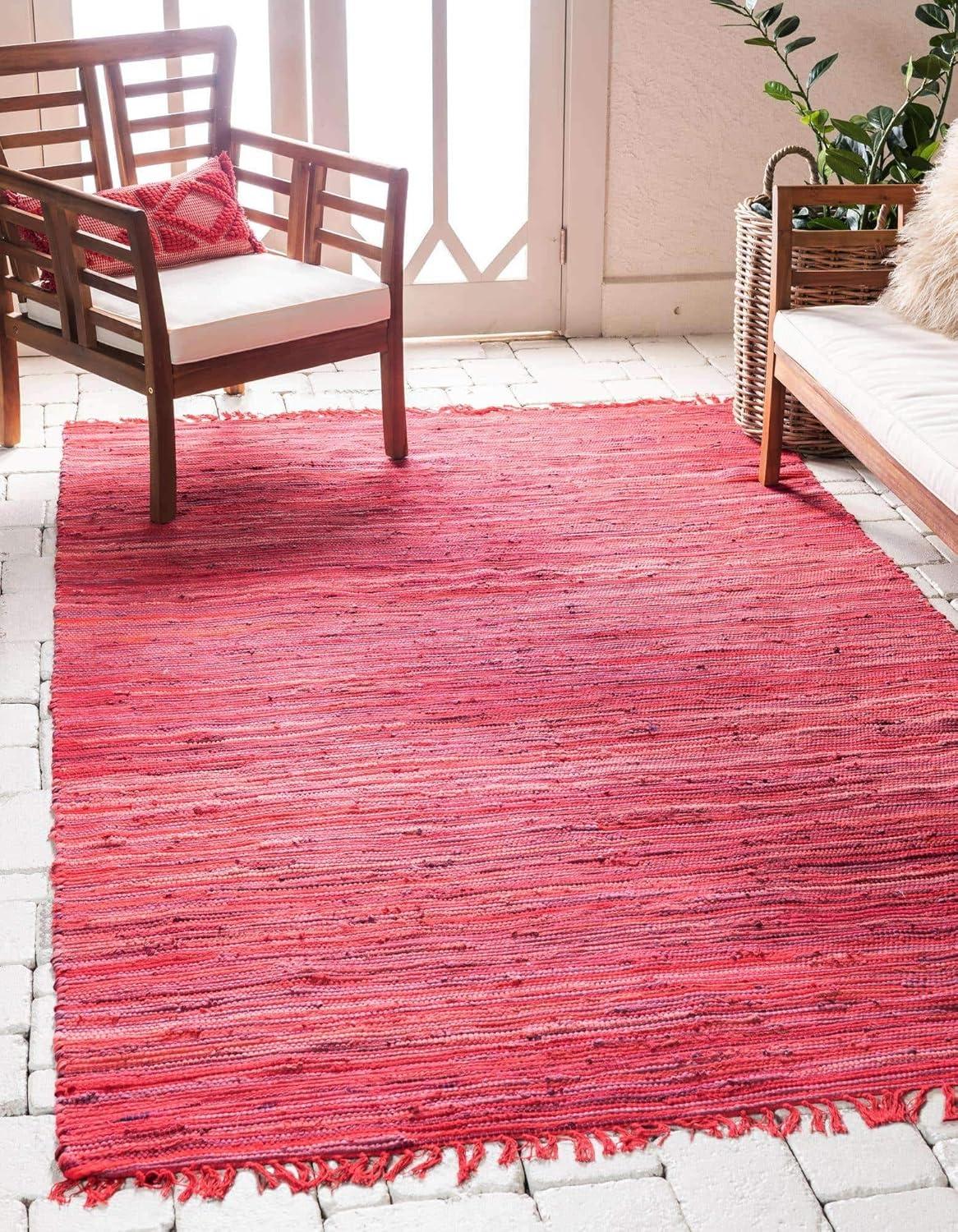 Presley Striped Hand-Knotted Cotton Red Area Rug