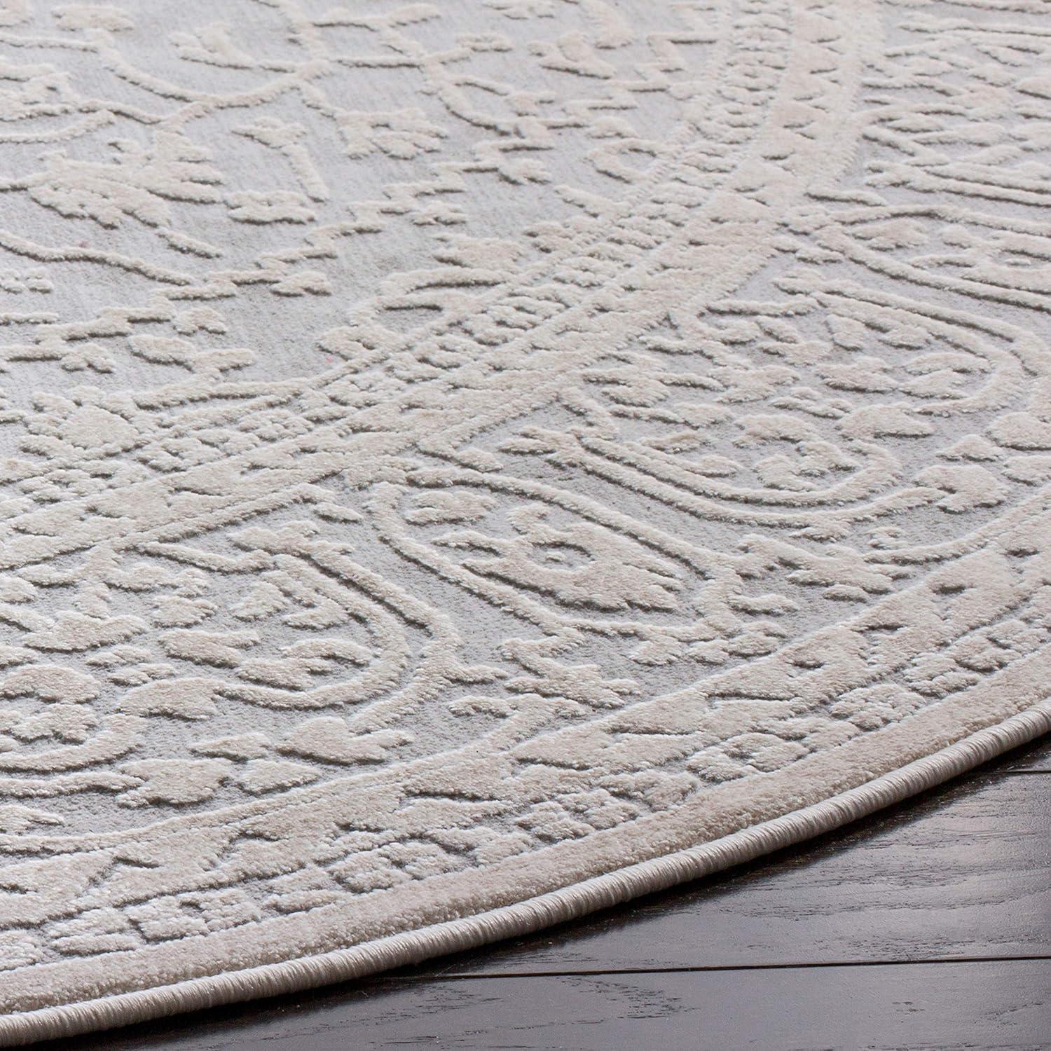 Light Grey and Cream Round Floral Cotton Area Rug