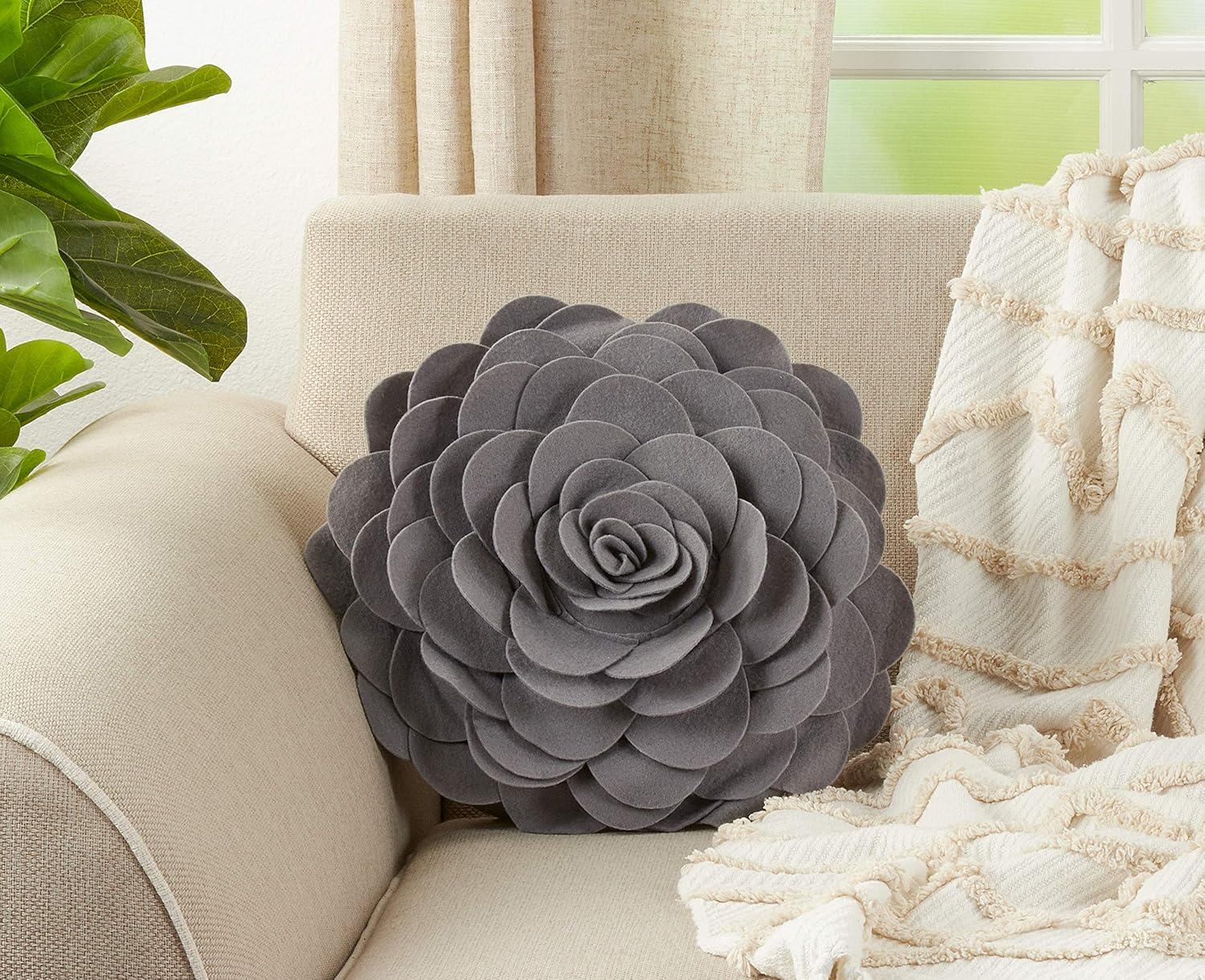 Saro Felt Collection Appliqued Felt Throw Pillow