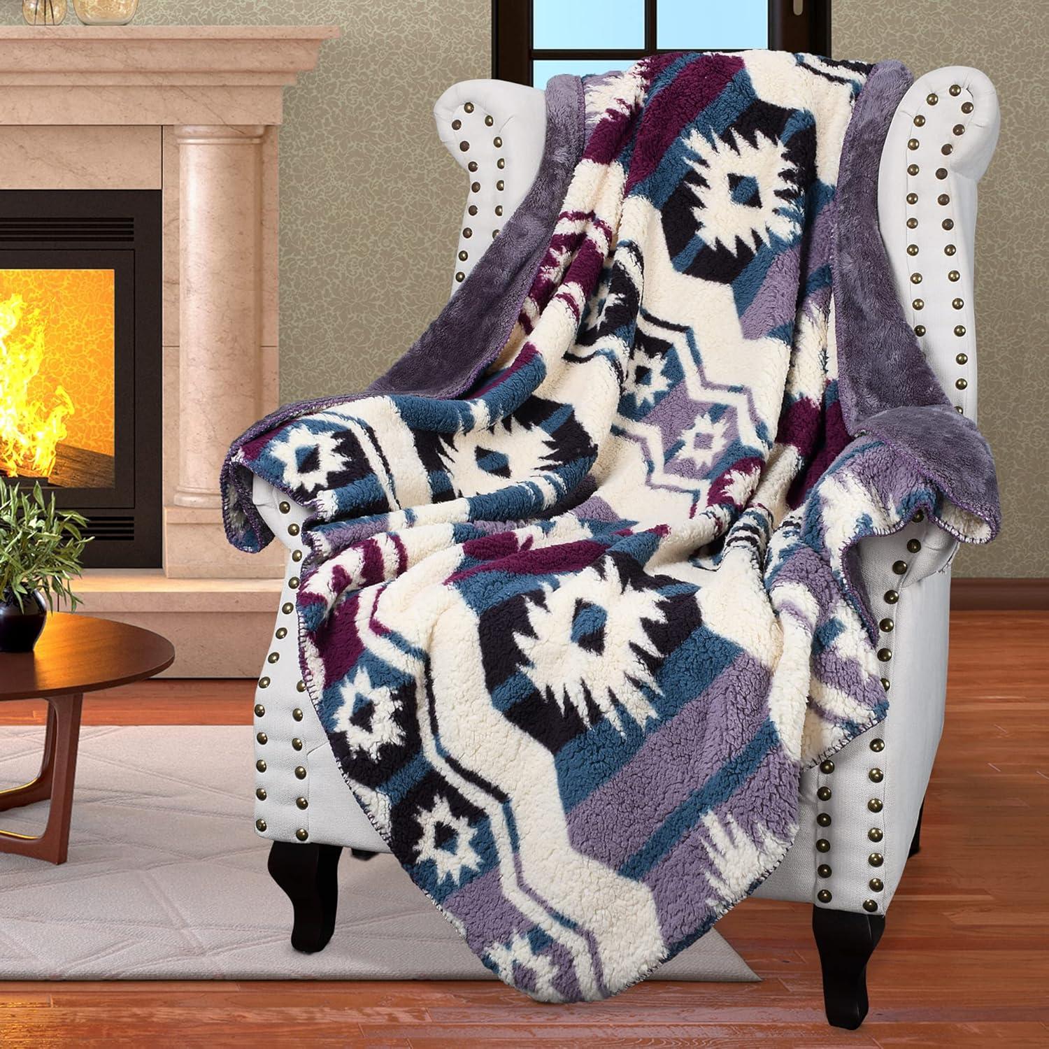 Catalonia Southwest Throw Blanket, Aztec Blanket for Couch or Room Decor, Reversible Comfy Fluffy Blanket, Gift Blanket, 50 x 60 inches