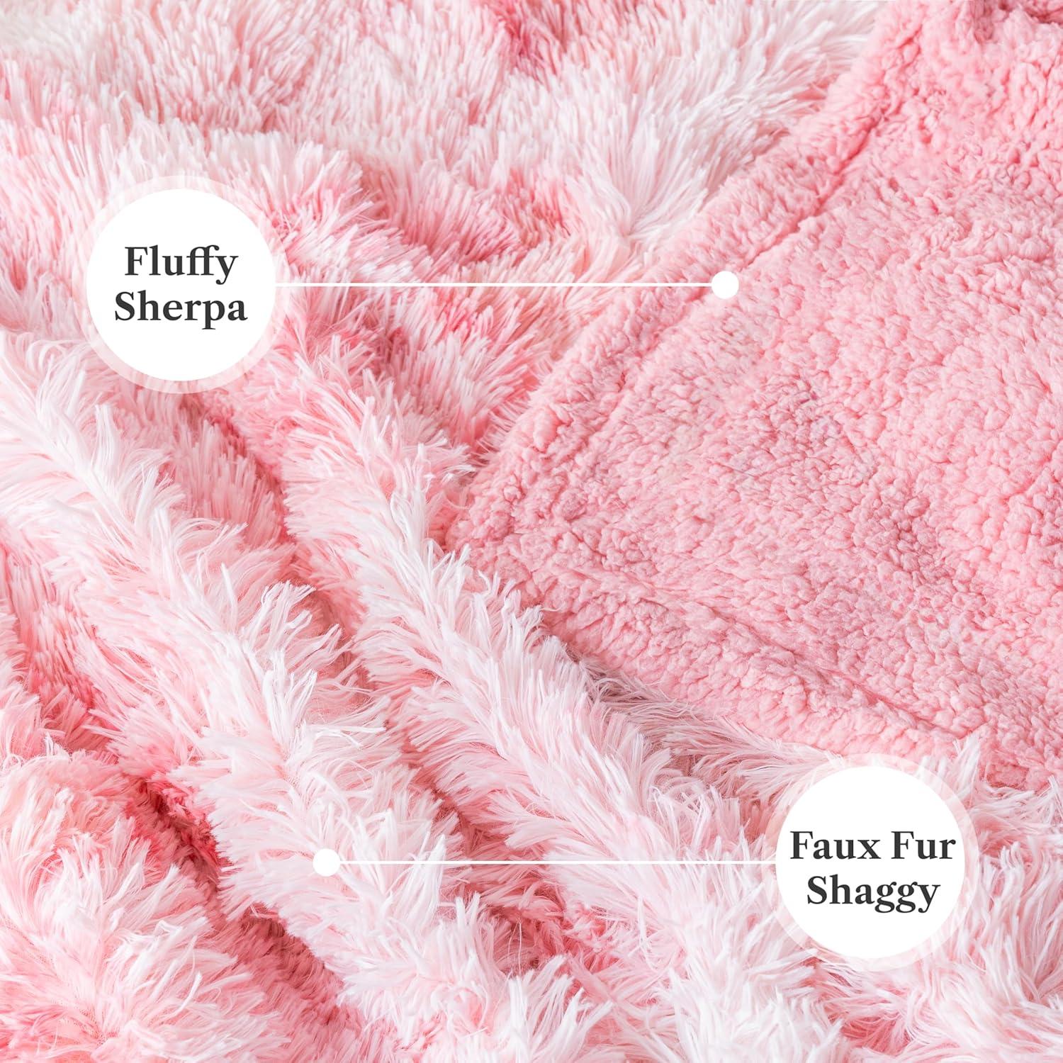 PAVILIA Fluffy Faux Fur Reversible Throw Blanket for Bed, Sofa, and Couch