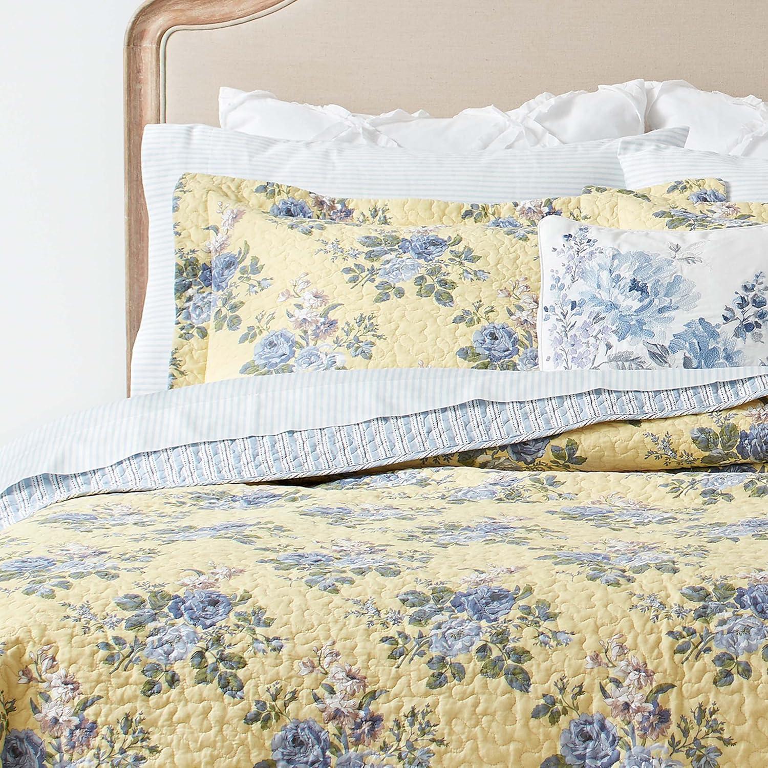 Linley Twin Blue and Yellow Cotton Reversible Quilt Set