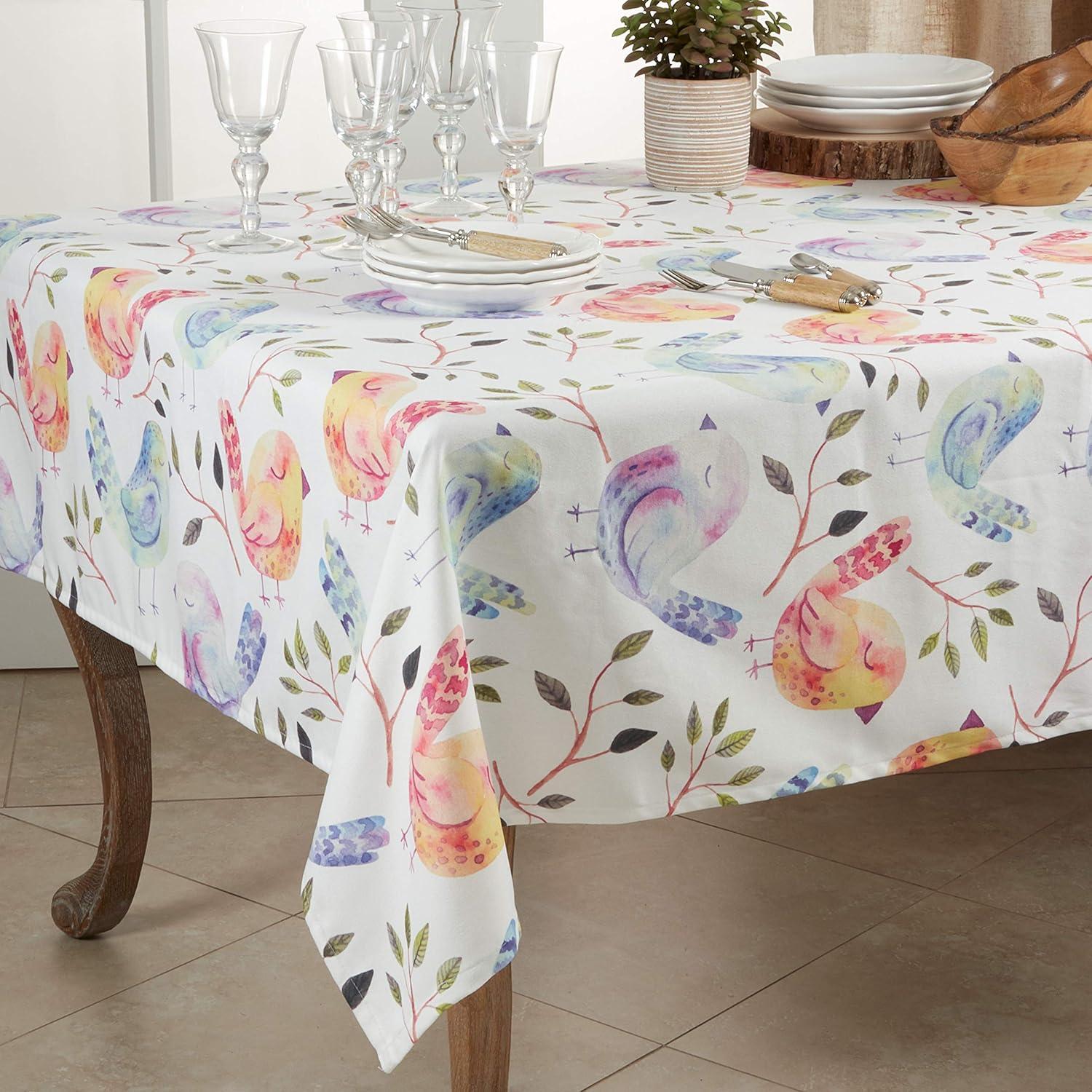 Multicolor Birds and Branches Polyester Square Tablecloth