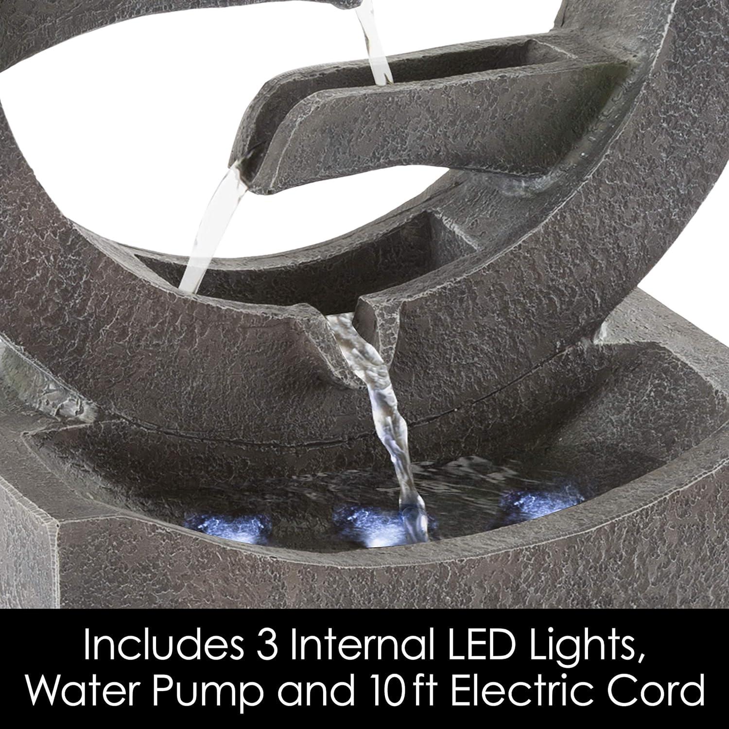 Pure Garden 50-LG1218 Round Cascade Fountain-4 Tier Polyresin Waterfall With LED Lights, Gray