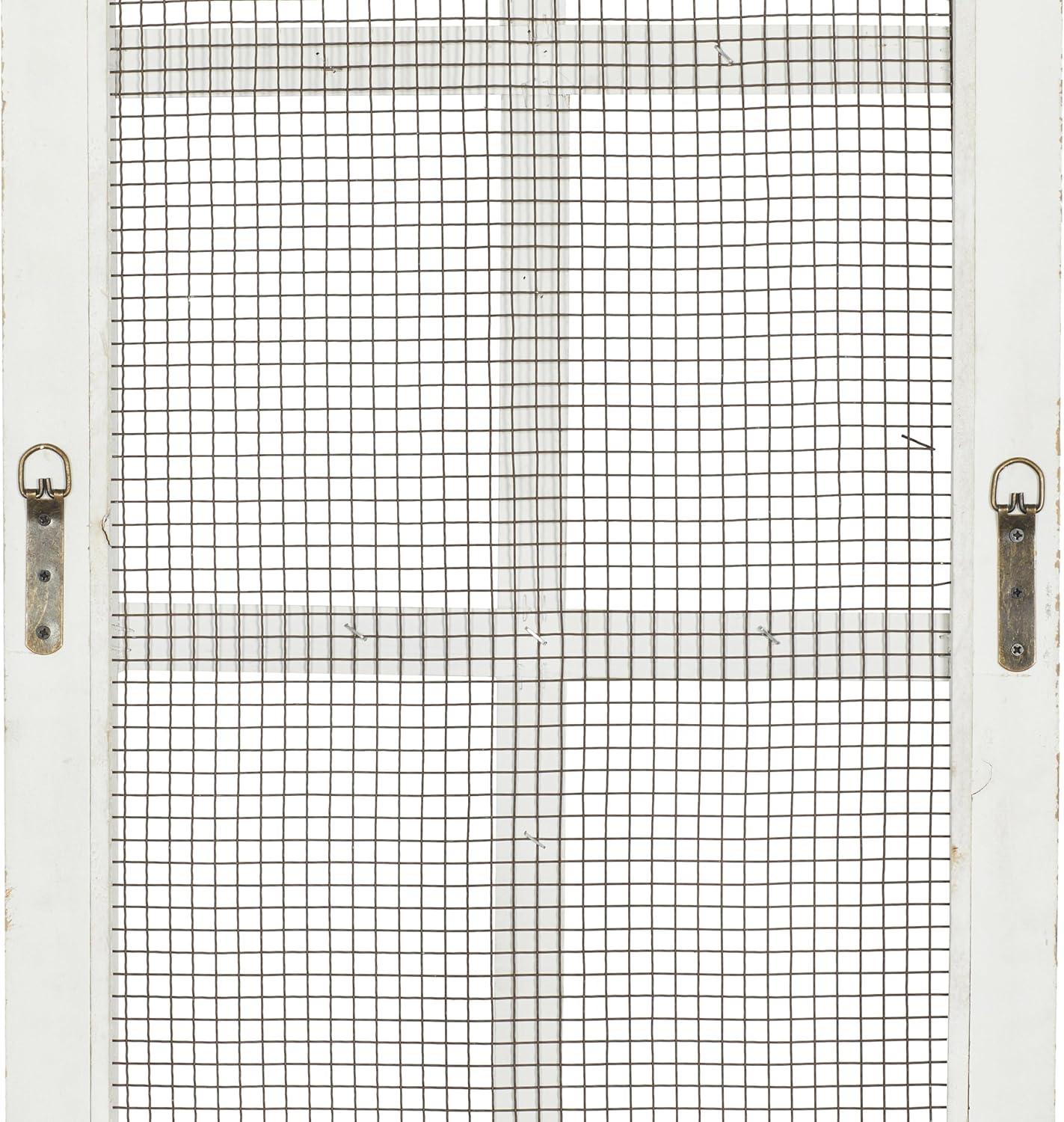 DecMode Cream Wood Door Inspired Panel Geometric Wall Decor with Mesh Netting