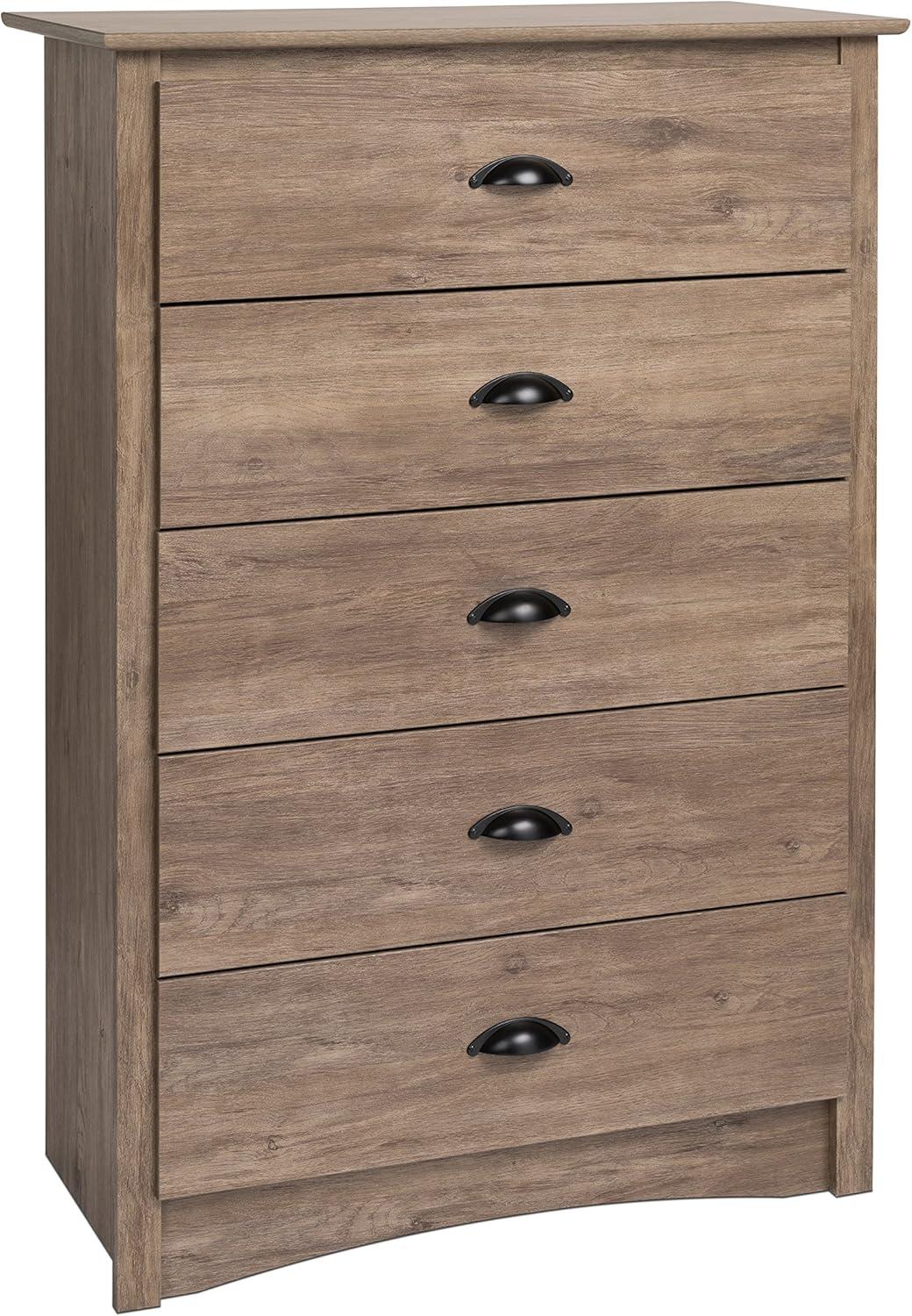 Coastal Drifted Gray 5-Drawer Compact Dresser with Vintage Touch