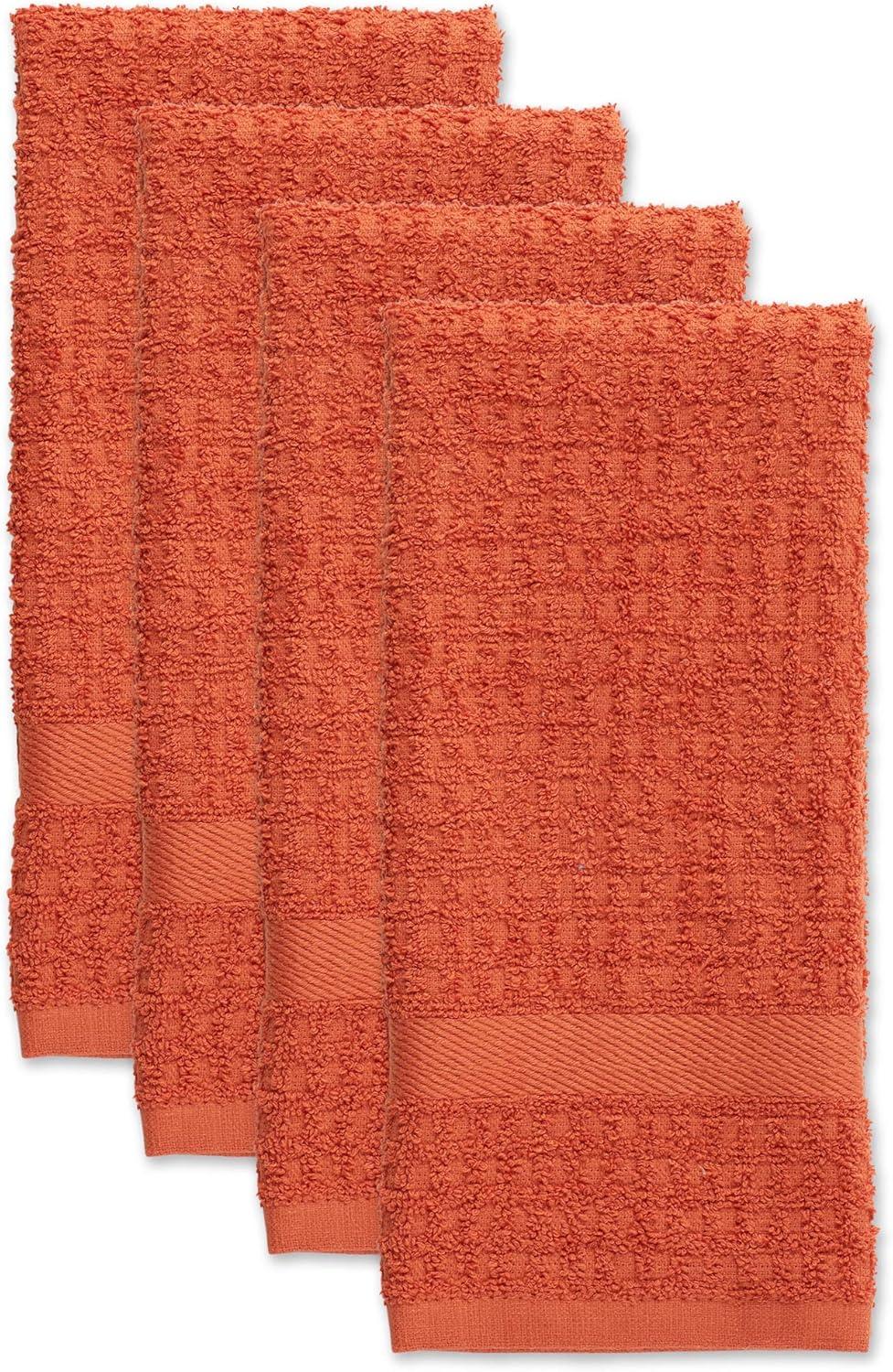 DII Modern Cotton Solid Waffle Terry Dishtowels in Spice Orange (Set of 4)