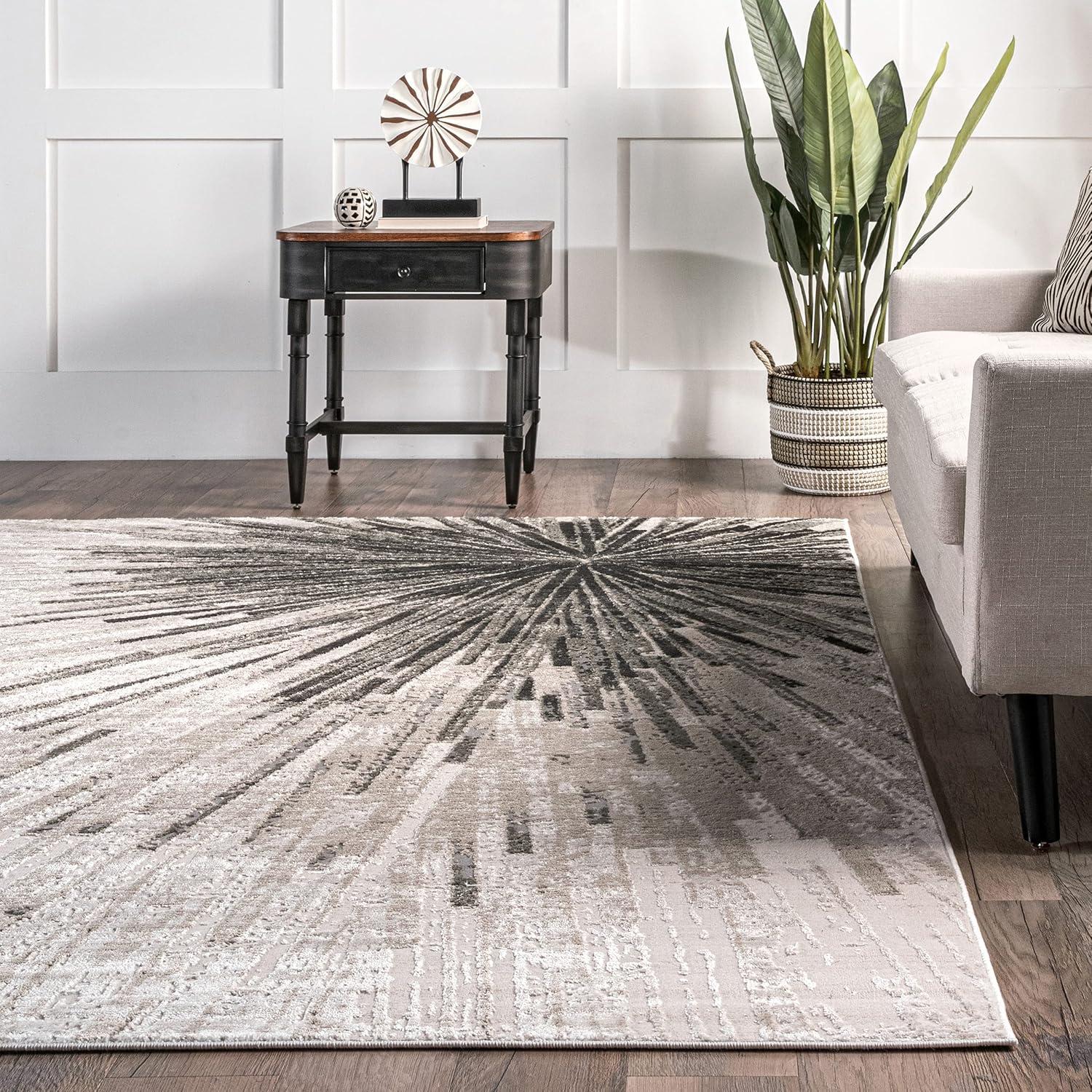 Abstract Elegance 4'3"x6'3" Reversible Washable Rug in Beige