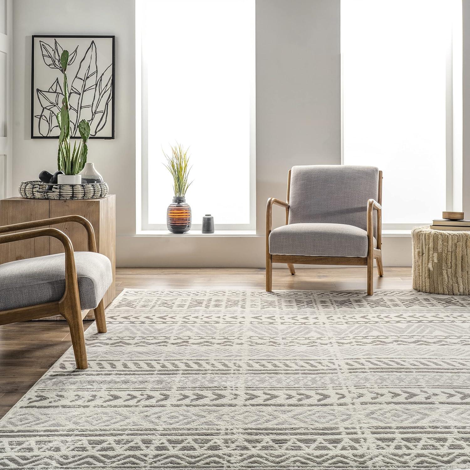 Nuloom Chloe Geometric 5x8 Indoor Area Rug for Living Room Bedroom Dining Room Kitchen, Light Grey/Ivory