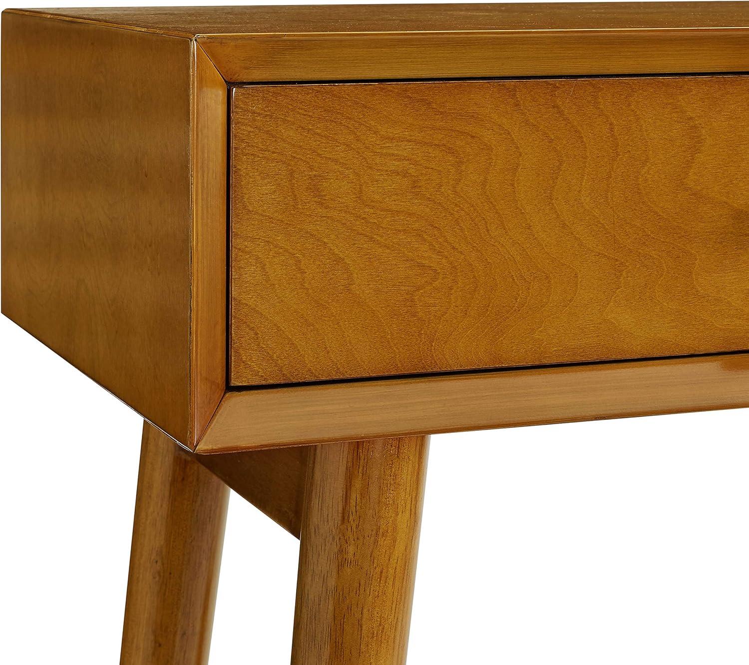Crosley Landon Console Table Acorn: Mid-Century Modern Design, Hardwood with Open Shelf & Drawer