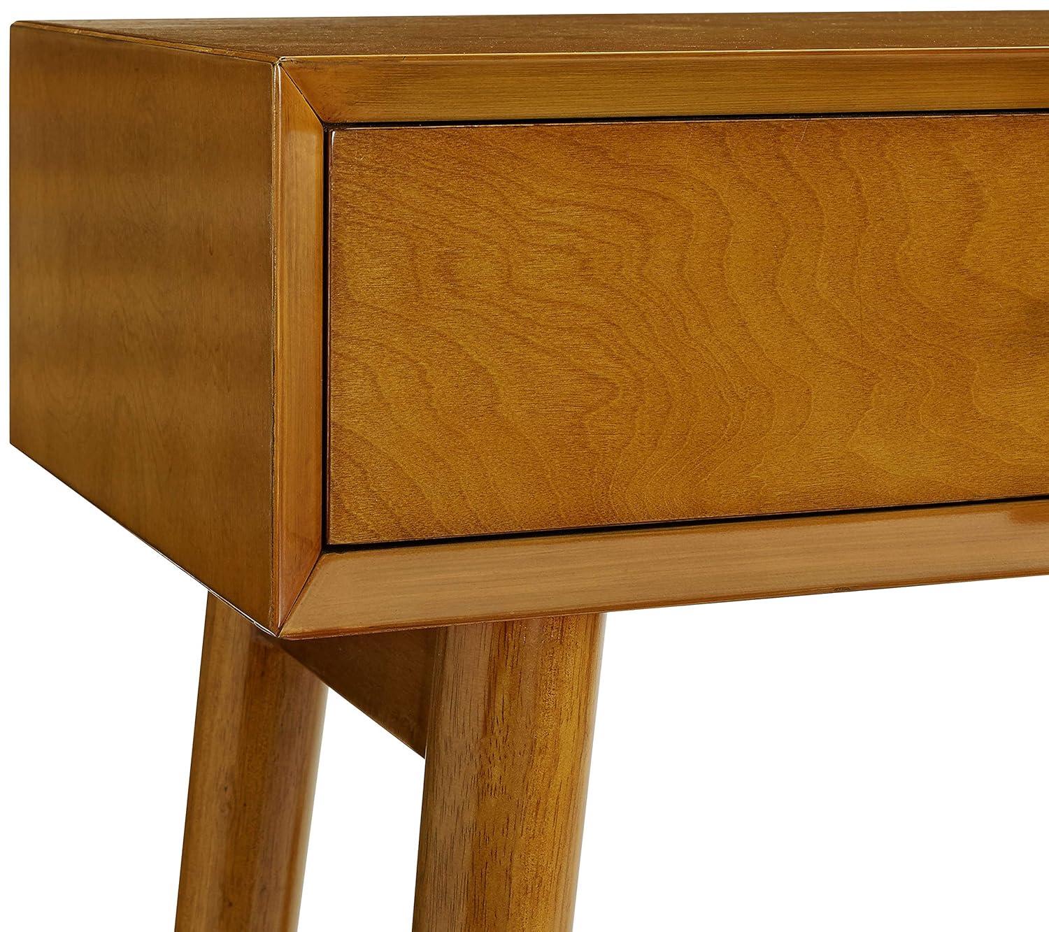 Crosley Landon Console Table Acorn: Mid-Century Modern Design, Hardwood with Open Shelf & Drawer