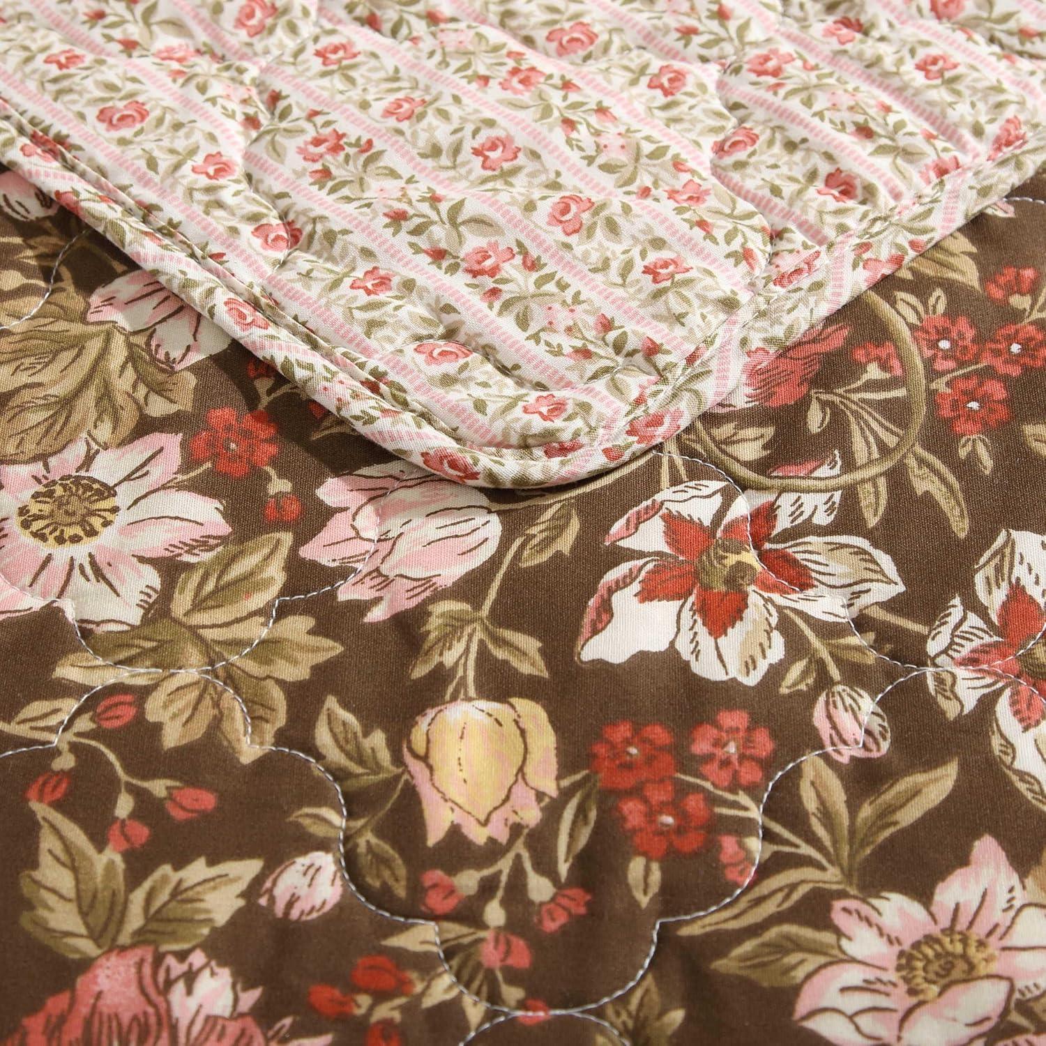 Laura Ashley Marta Cotton Reversible Brown Quilt Set