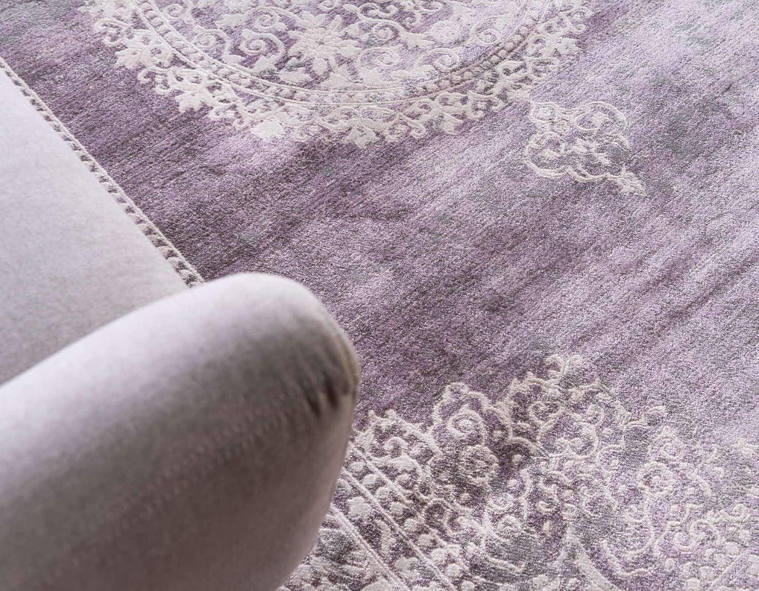 Purple and Gray Abstract Rectangular 9' x 12' Synthetic Area Rug