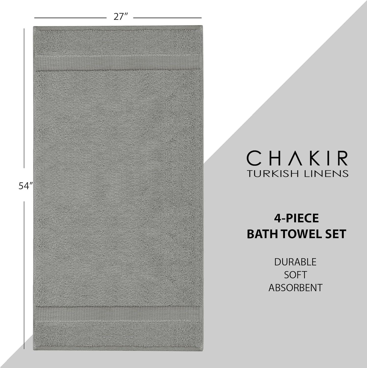 100% Turkish Cotton Towel Set (Gray, Bath Towels - Set of 4)